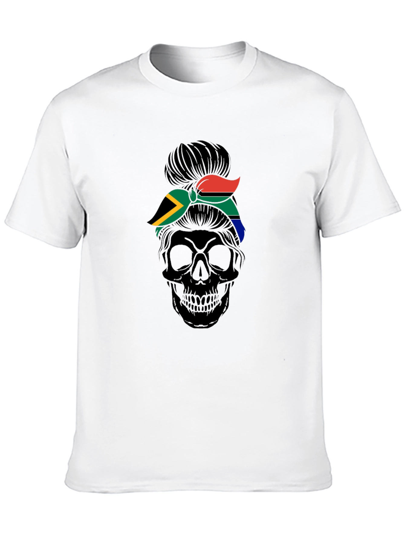 South Africa Flag Skull Messy Bun T-Shirt
