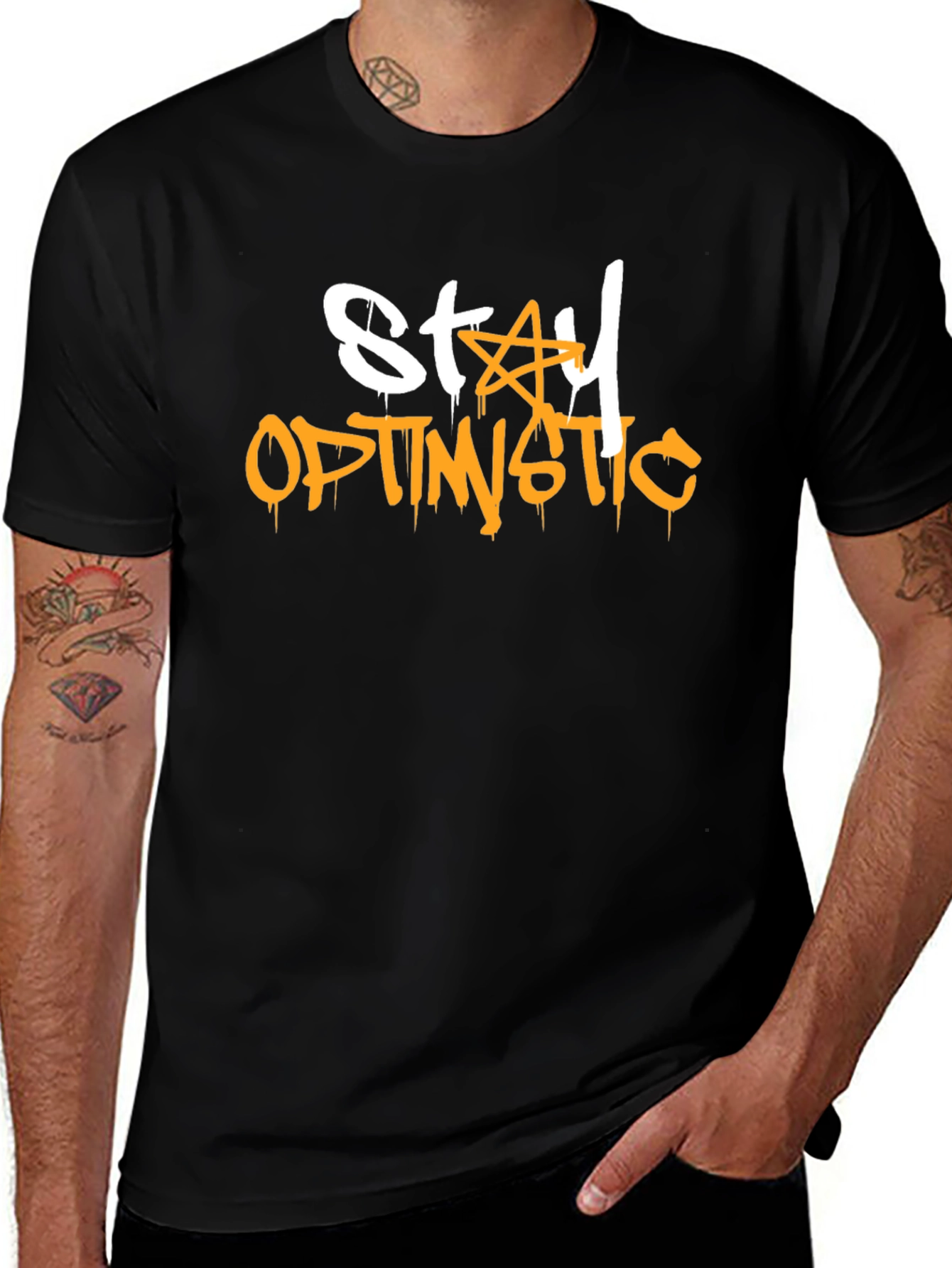 Stay Optimistic Graphic Print Black T-Shirt