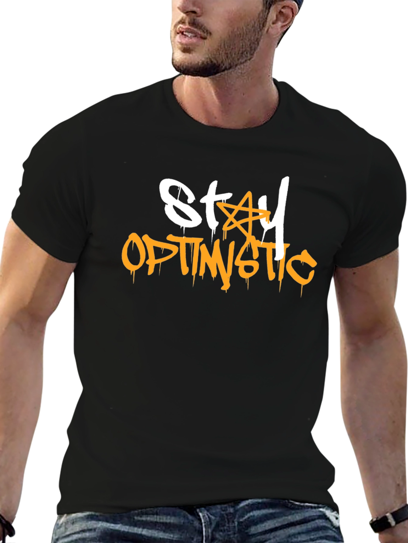 Stay Optimistic Graphic Print Black T-Shirt