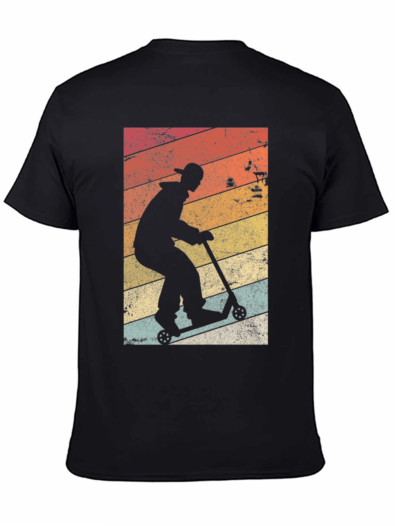 Retro Scooter Rider Graphic Tee - Black Cotton Blend