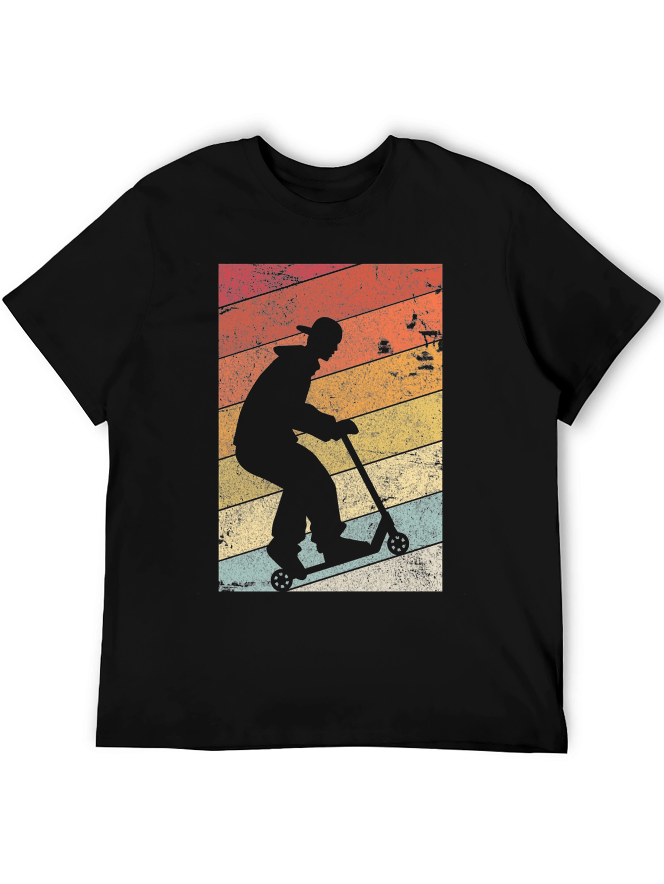 Retro Scooter Rider Graphic Tee - Black Cotton Blend