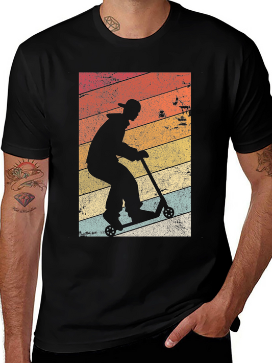 Retro Scooter Rider Graphic Tee - Black Cotton Blend