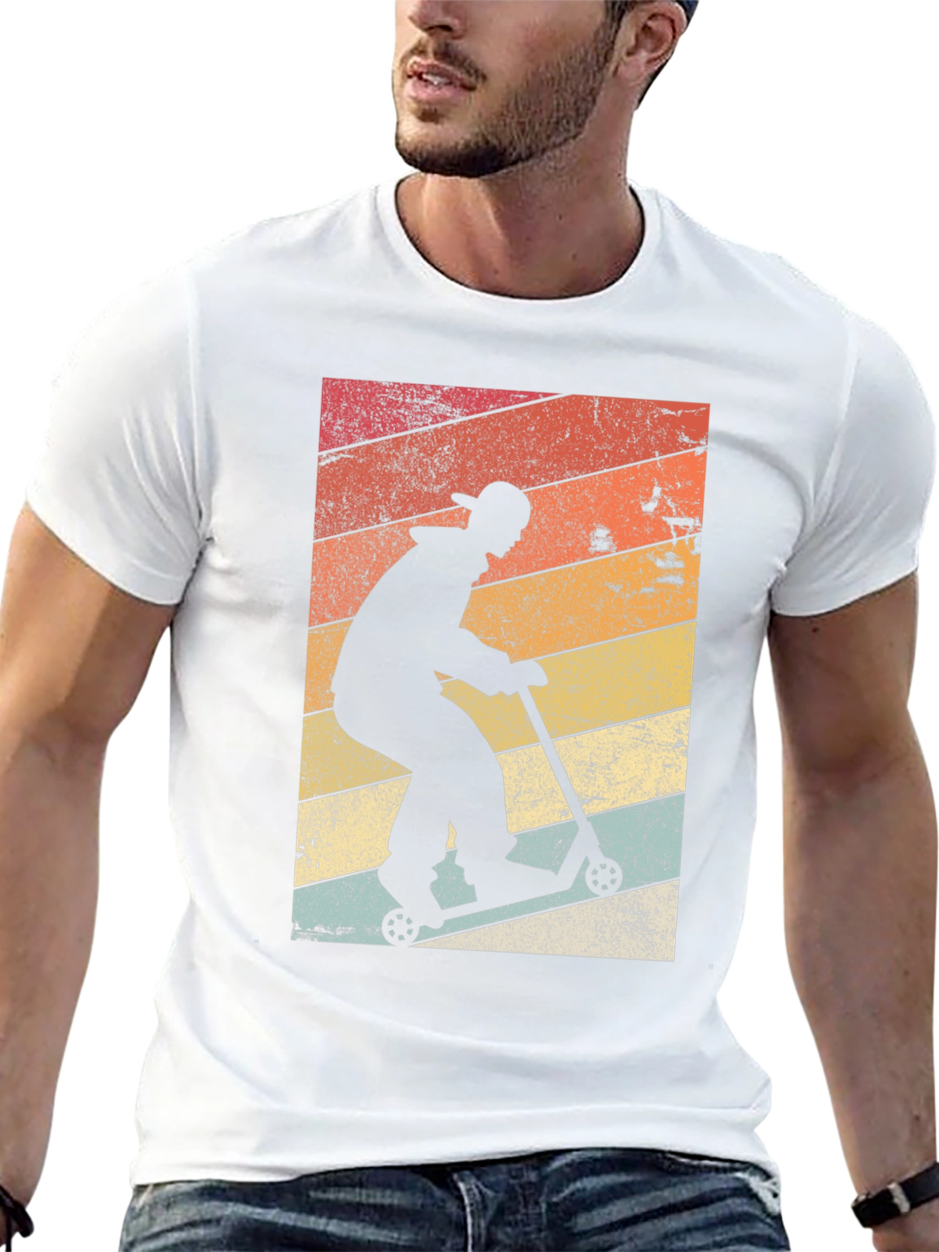 Retro Scooter Rider Graphic Tee - Black Cotton Blend