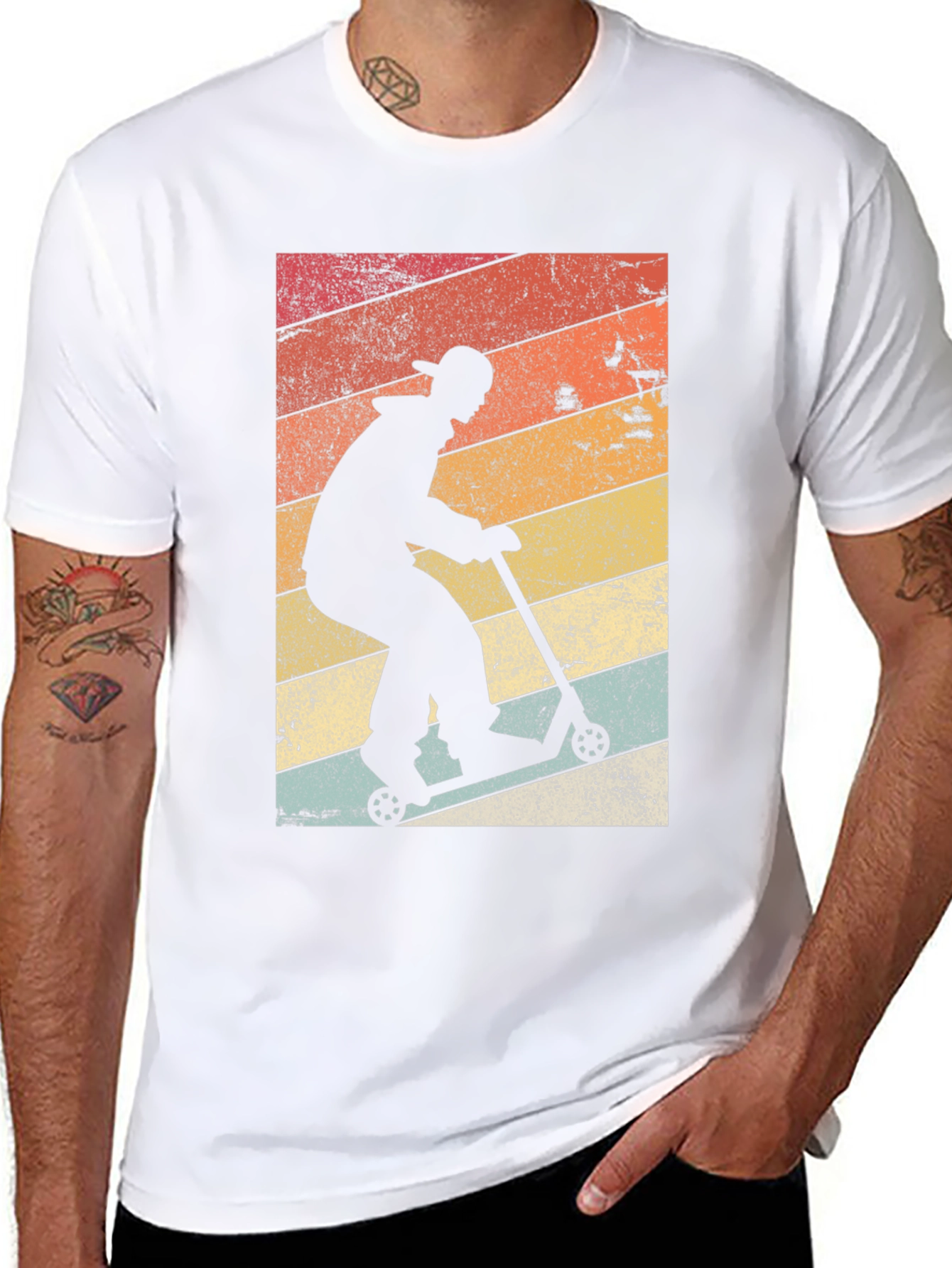Retro Scooter Rider Graphic Tee - Black Cotton Blend