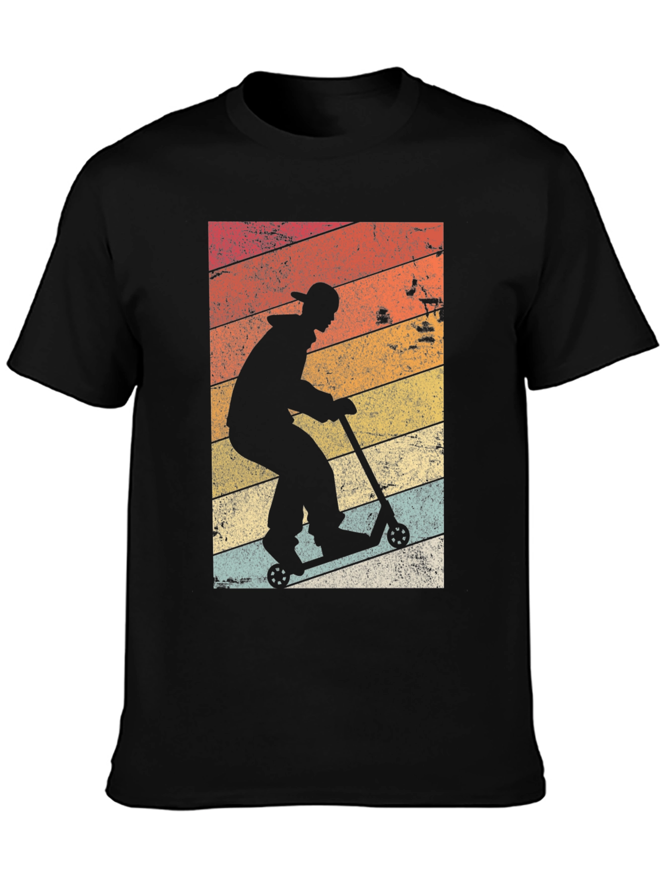Retro Scooter Rider Graphic Tee - Black Cotton Blend