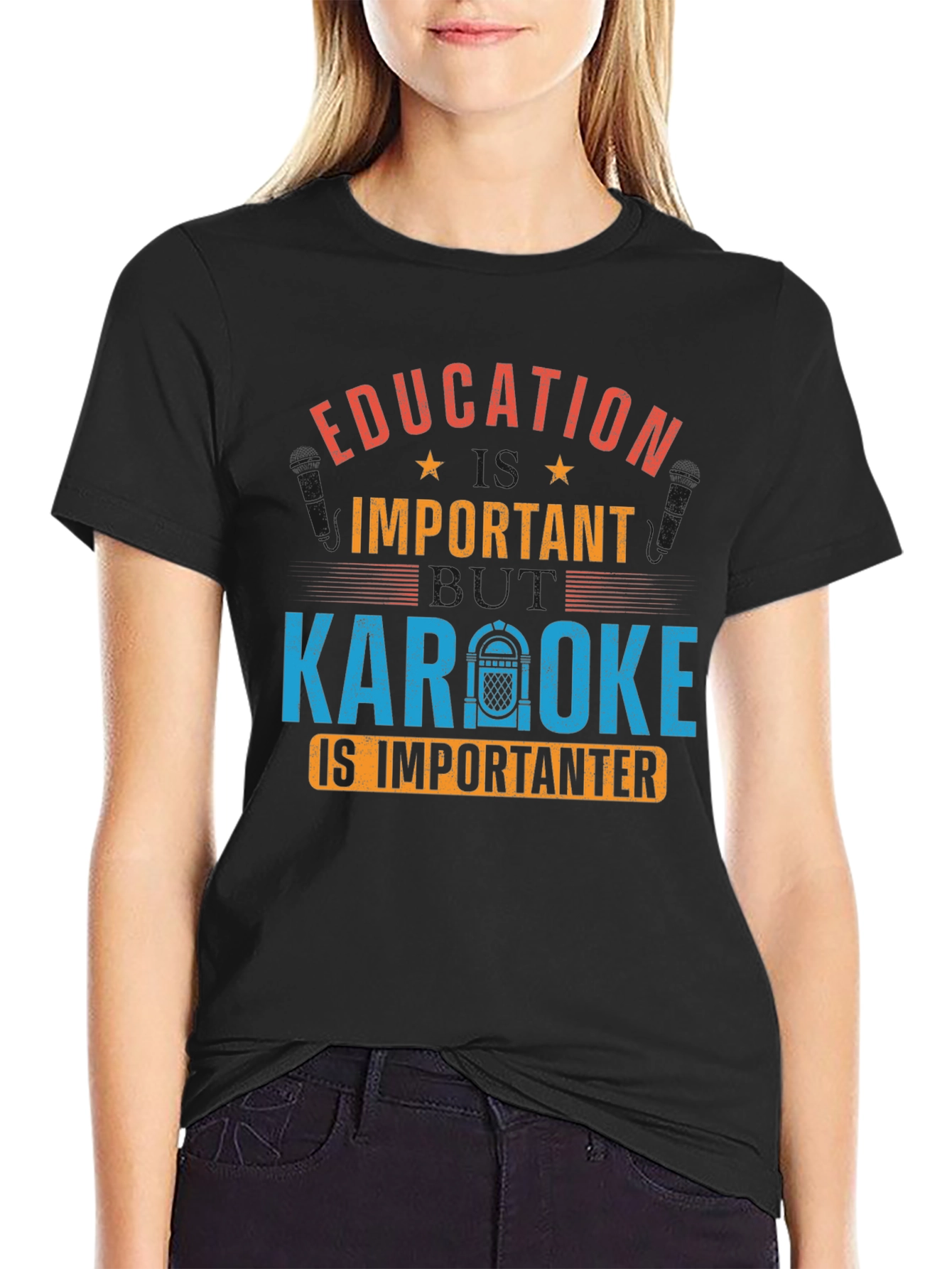 Education Important Karaoke Importanter Black T-Shirt