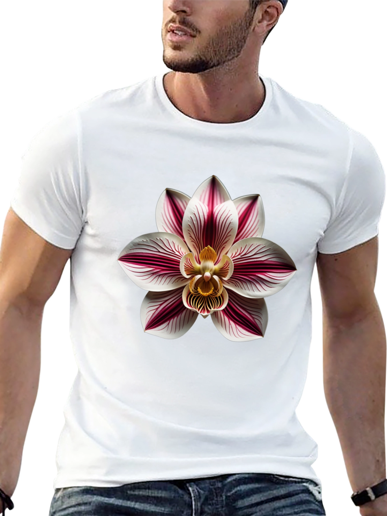 Orchid Flower Graphic Print Tee - Black