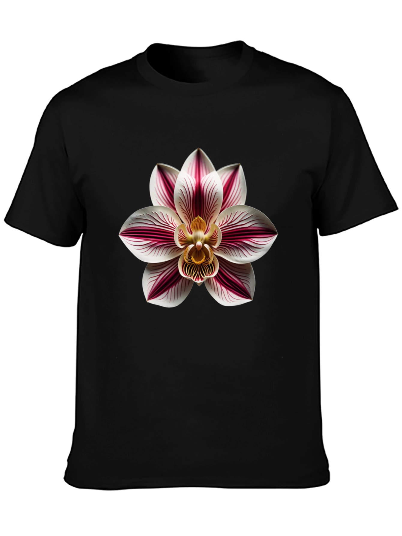 Orchid Flower Graphic Print Tee - Black