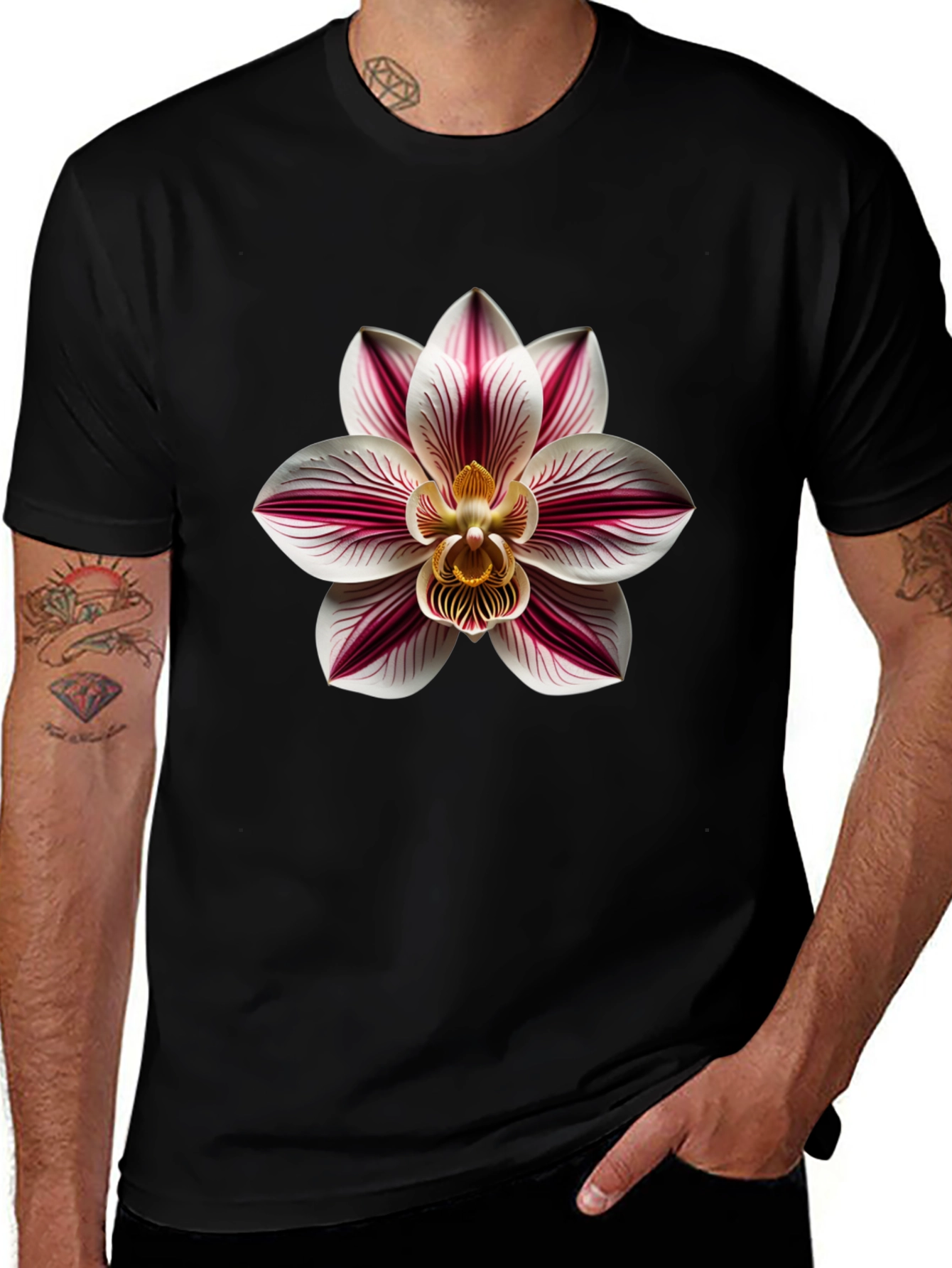 Orchid Flower Graphic Print Tee - Black