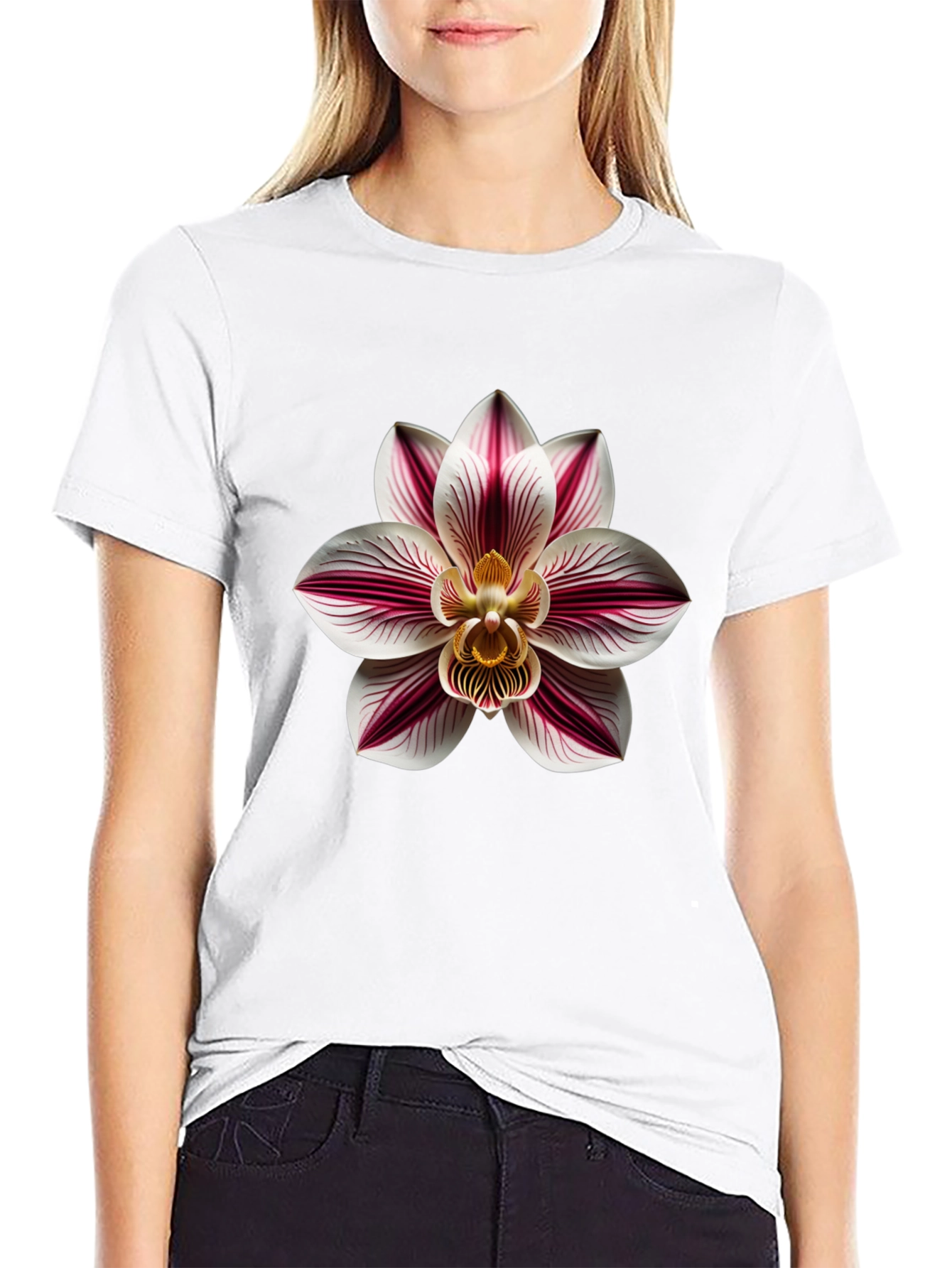 Orchid Flower Graphic Print Tee - Black