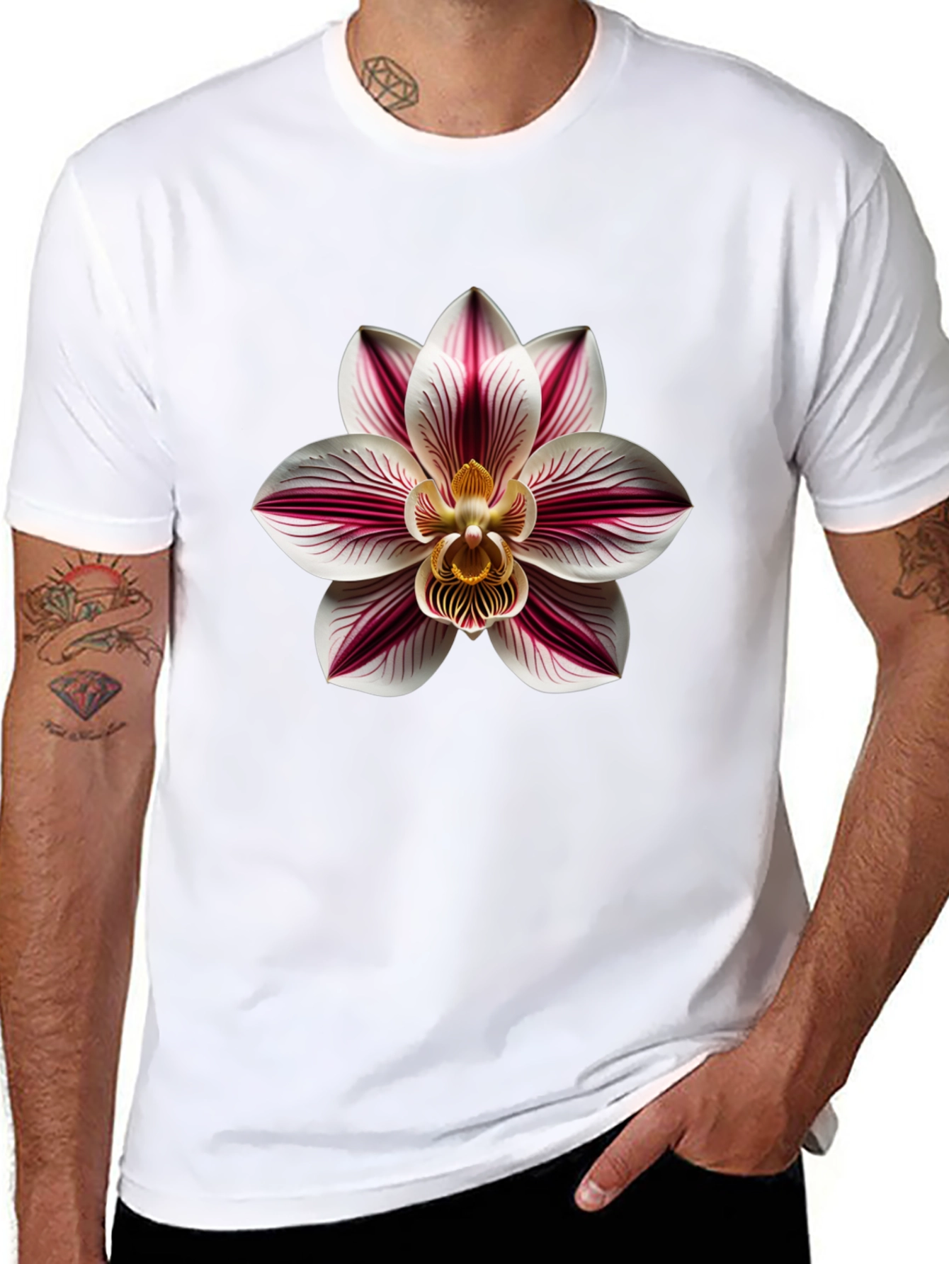 Orchid Flower Graphic Print Tee - Black