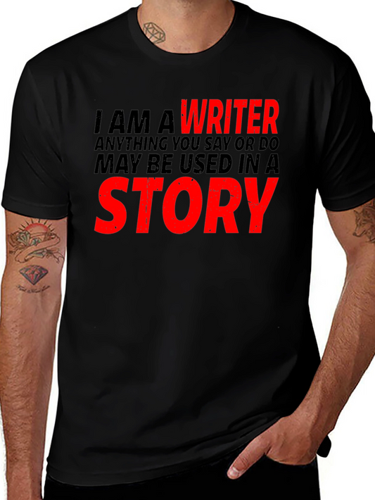 Writer Warning Black T-Shirt: Anything You Say May Be Used!