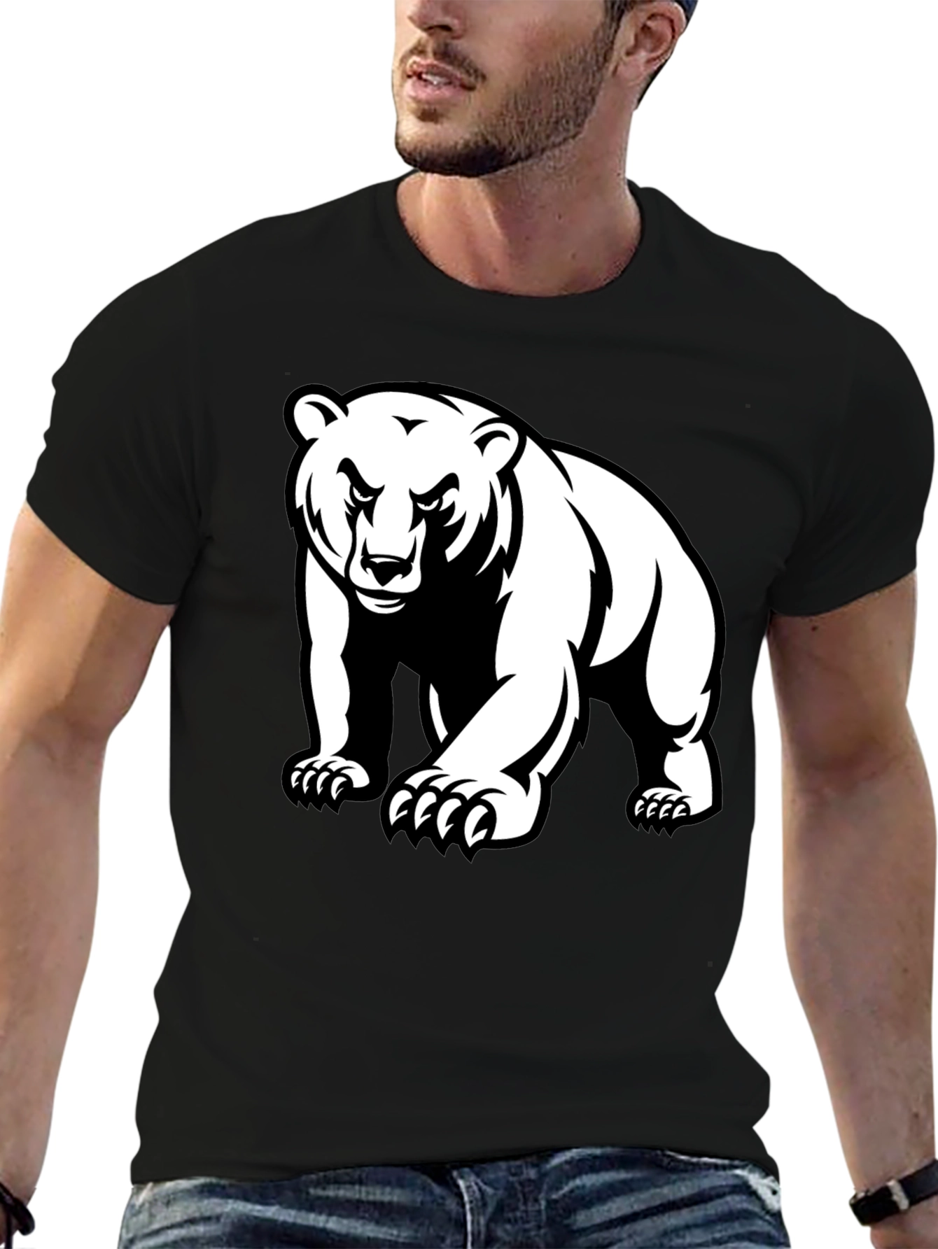 Bear Graphic Tee - Black Crew Neck T-Shirt