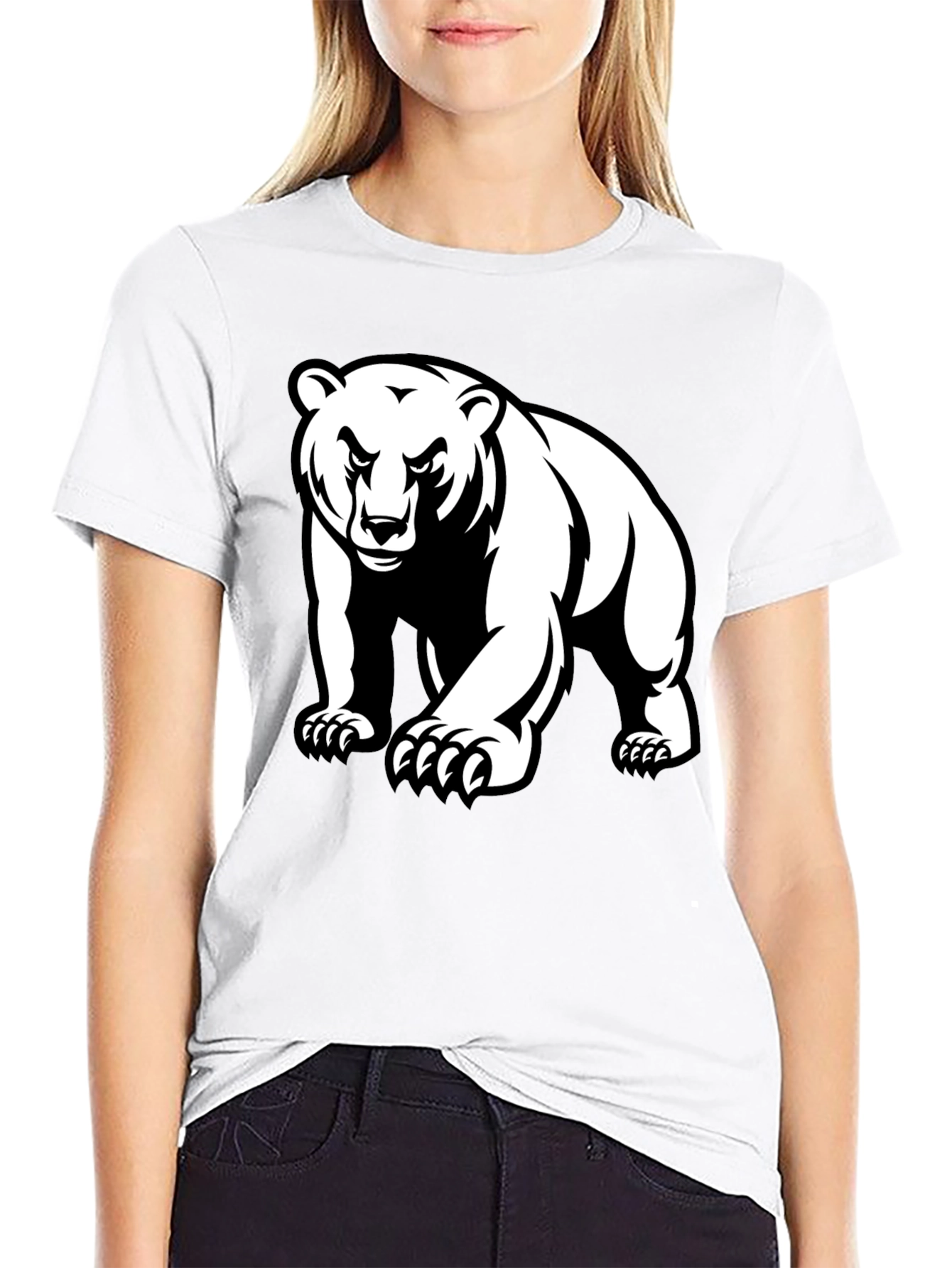 Bear Graphic Tee - Black Crew Neck T-Shirt