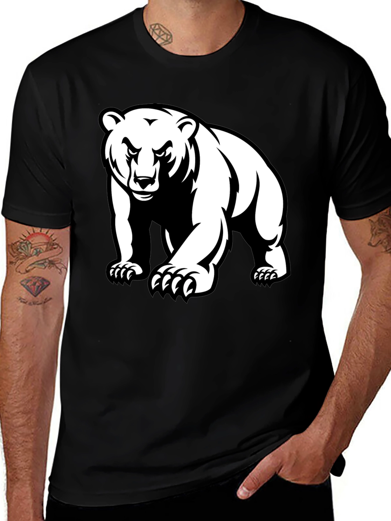 Bear Graphic Tee - Black Crew Neck T-Shirt