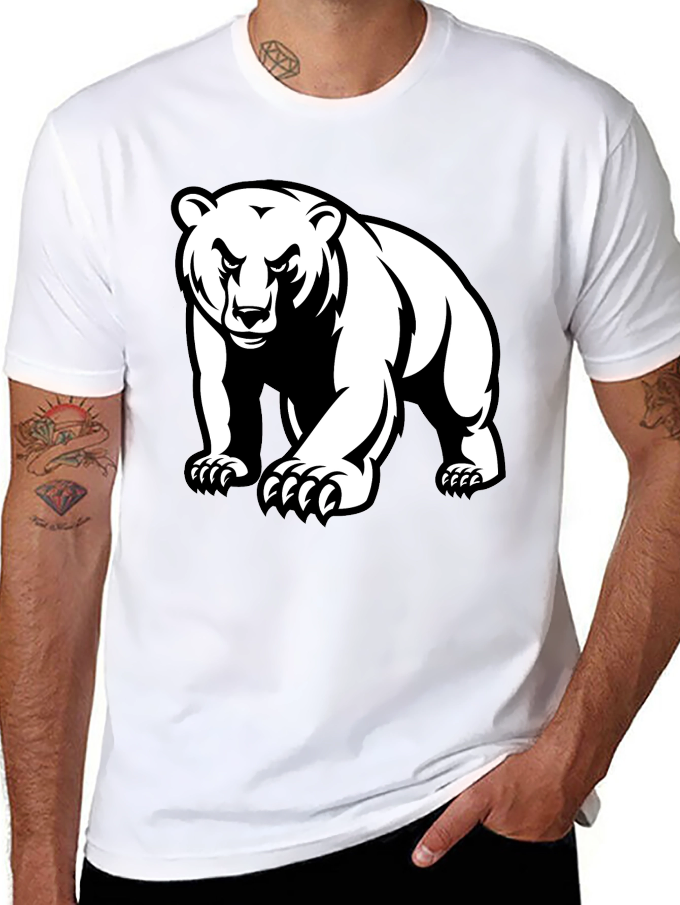 Bear Graphic Tee - Black Crew Neck T-Shirt