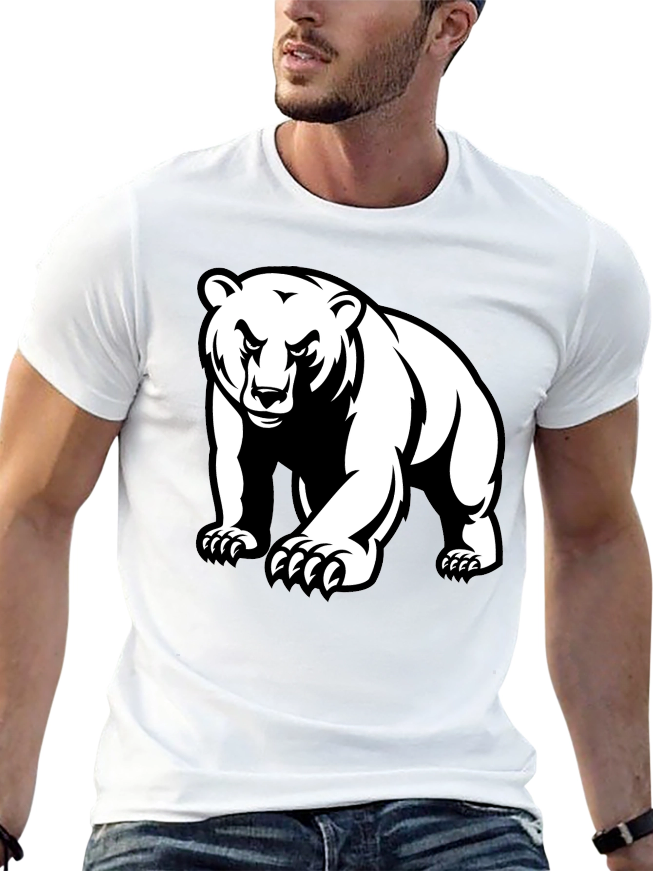 Bear Graphic Tee - Black Crew Neck T-Shirt