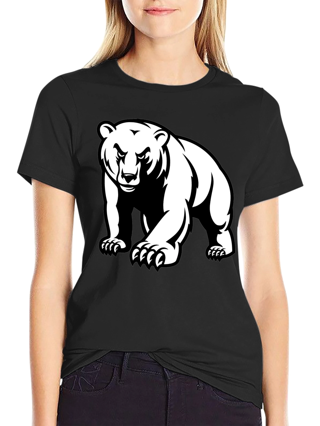 Bear Graphic Tee - Black Crew Neck T-Shirt