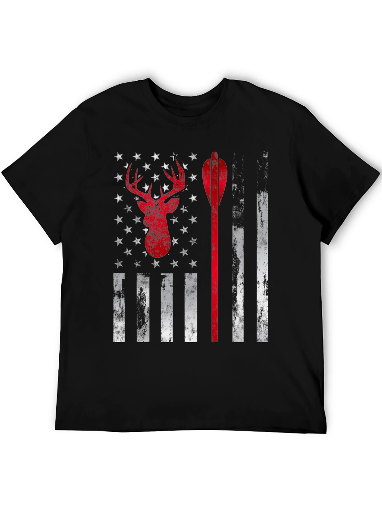 Hunting Deer Arrow American Flag Graphic T-Shirt