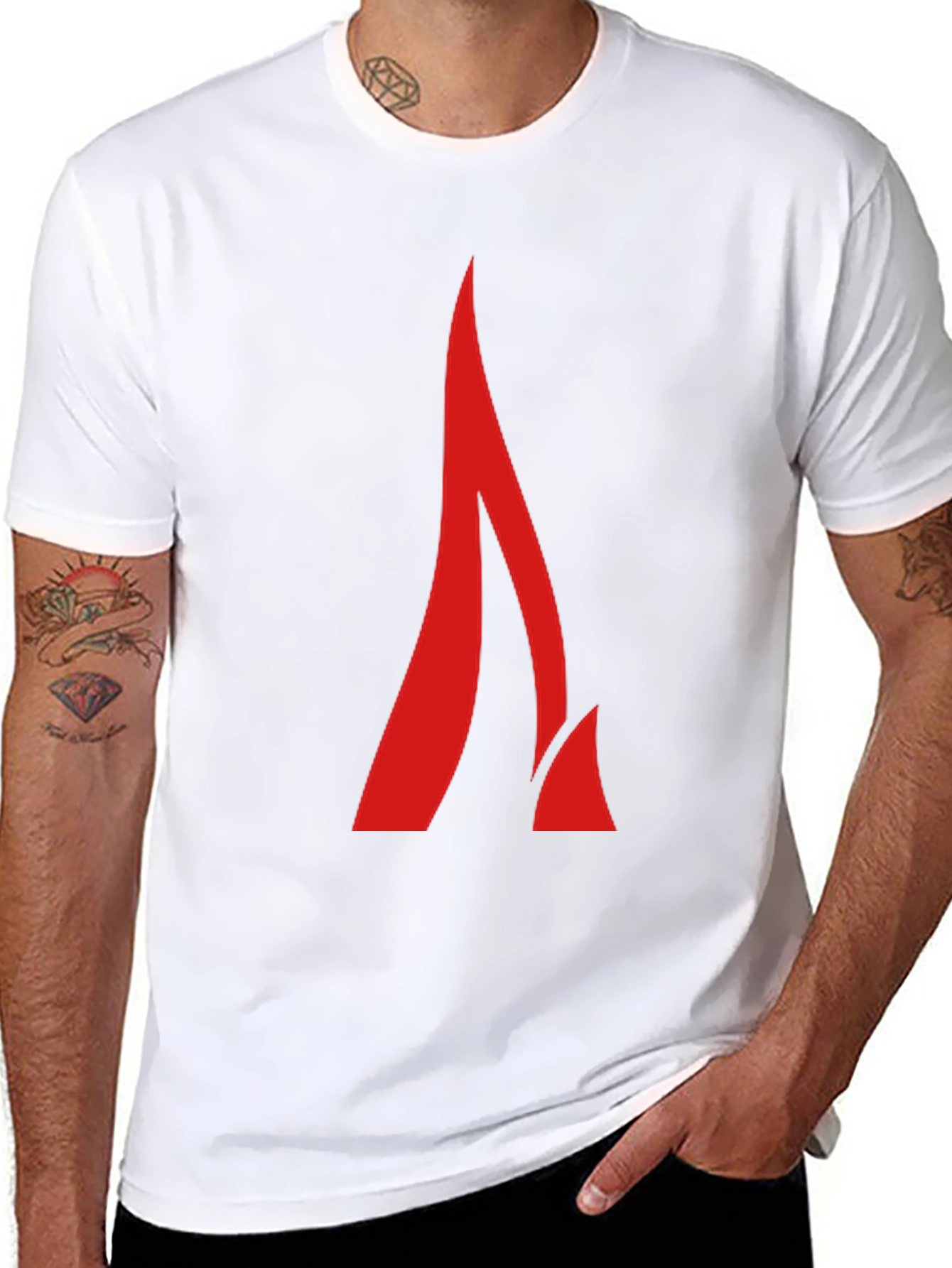 Modern Red Flame Graphic Black T-Shirt