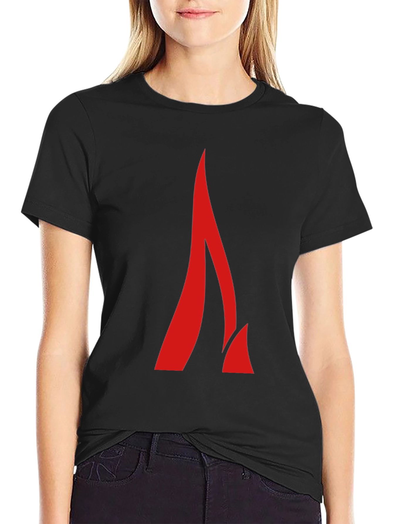 Modern Red Flame Graphic Black T-Shirt