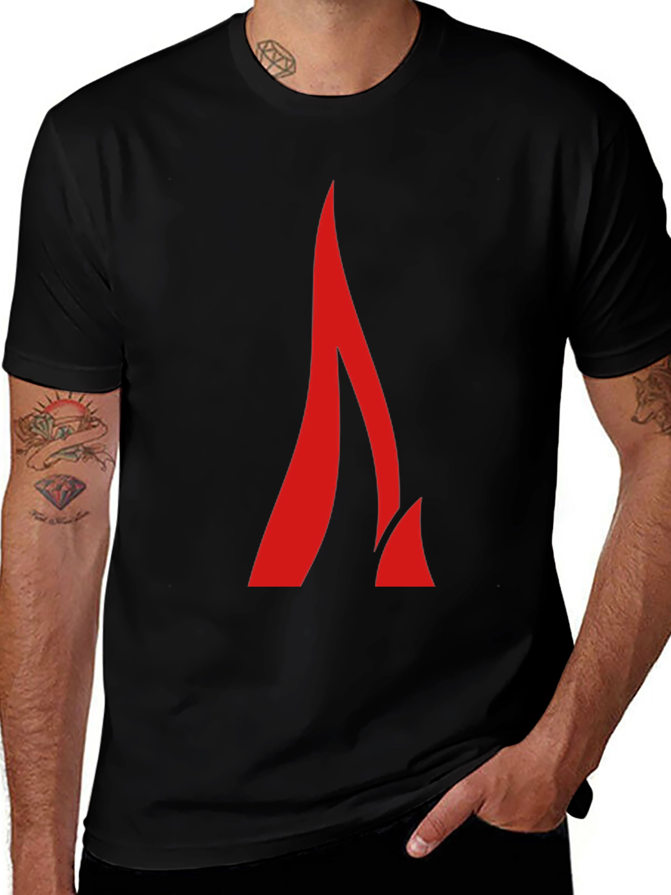 Modern Red Flame Graphic Black T-Shirt