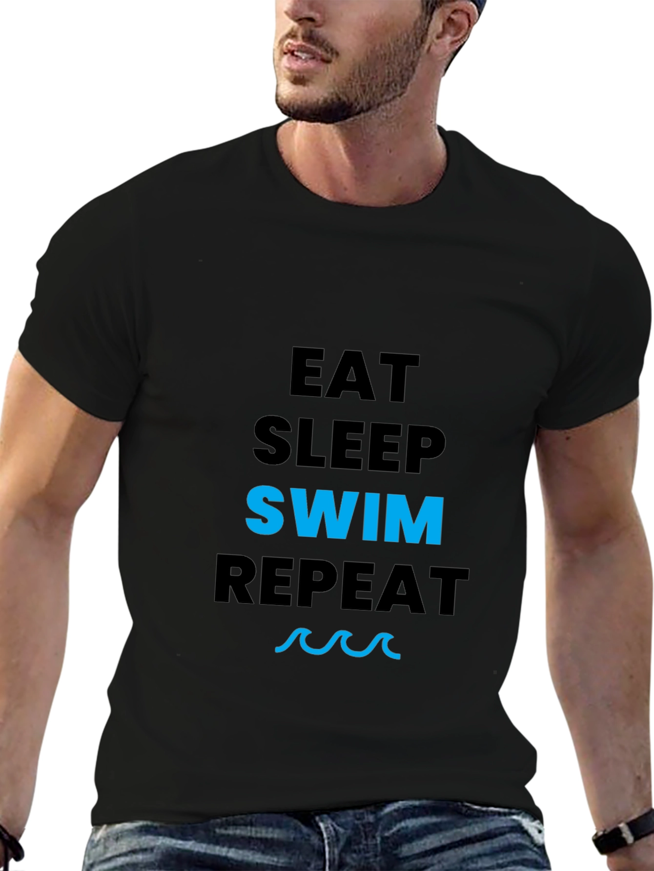 Eat Sleep Swim Repeat Black T-Shirt