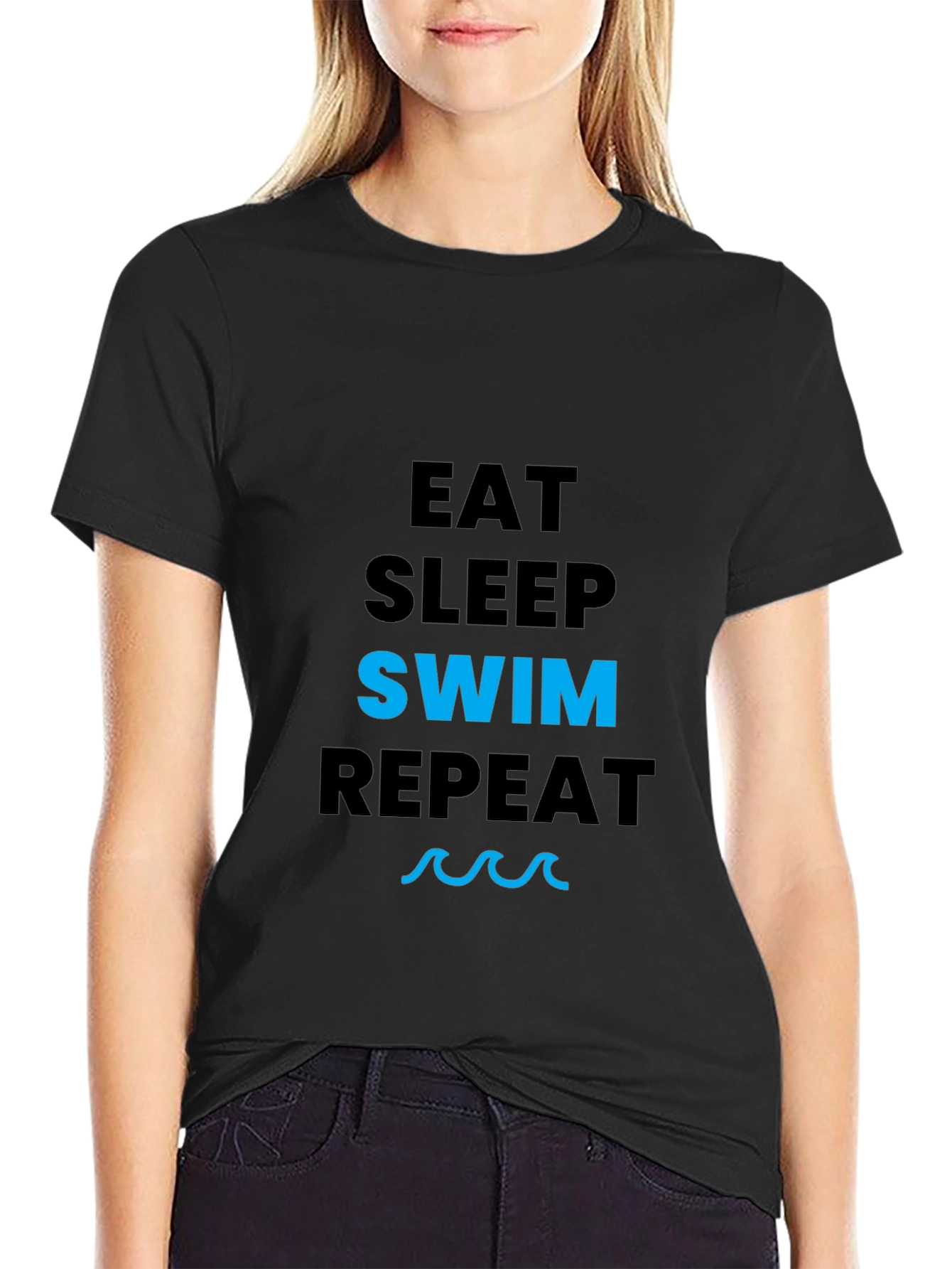 Eat Sleep Swim Repeat Black T-Shirt