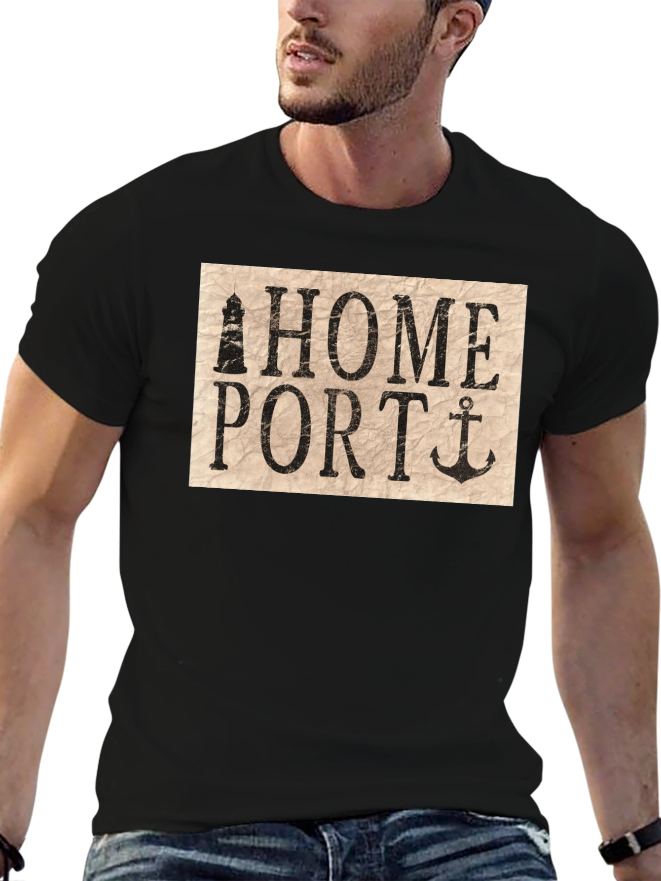 Home Port Lighthouse & Anchor Graphic T-Shirt