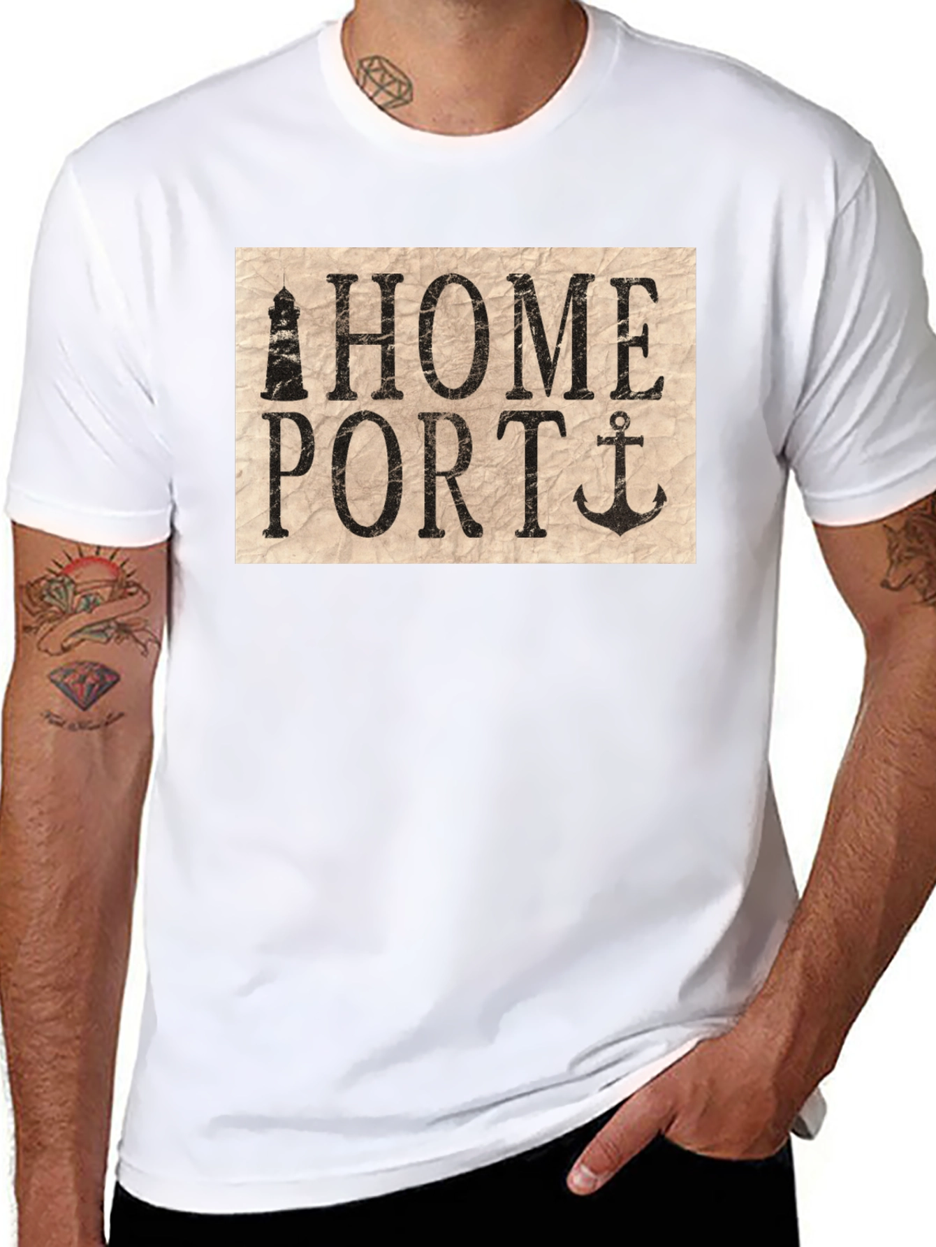 Home Port Lighthouse & Anchor Graphic T-Shirt