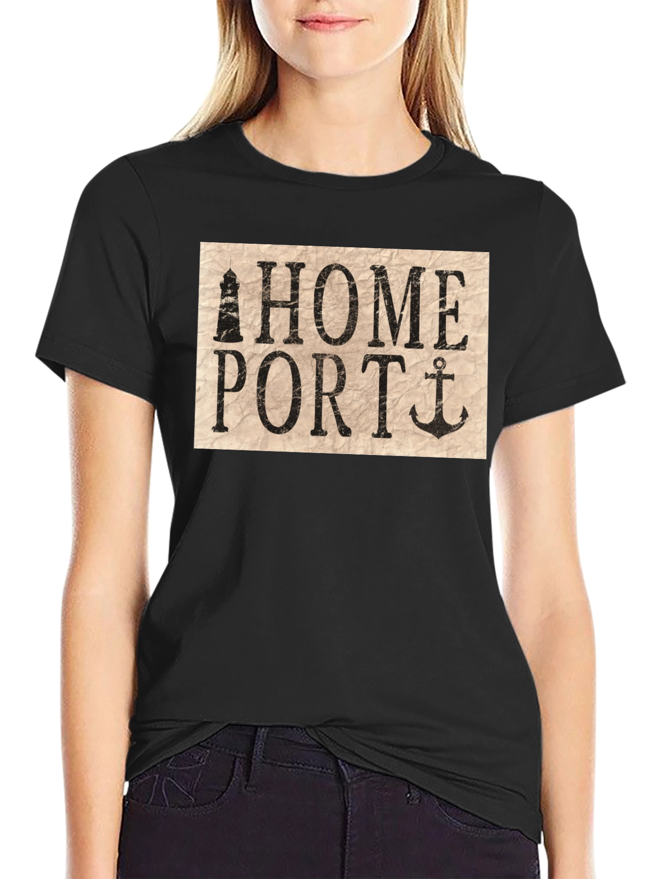 Home Port Lighthouse & Anchor Graphic T-Shirt