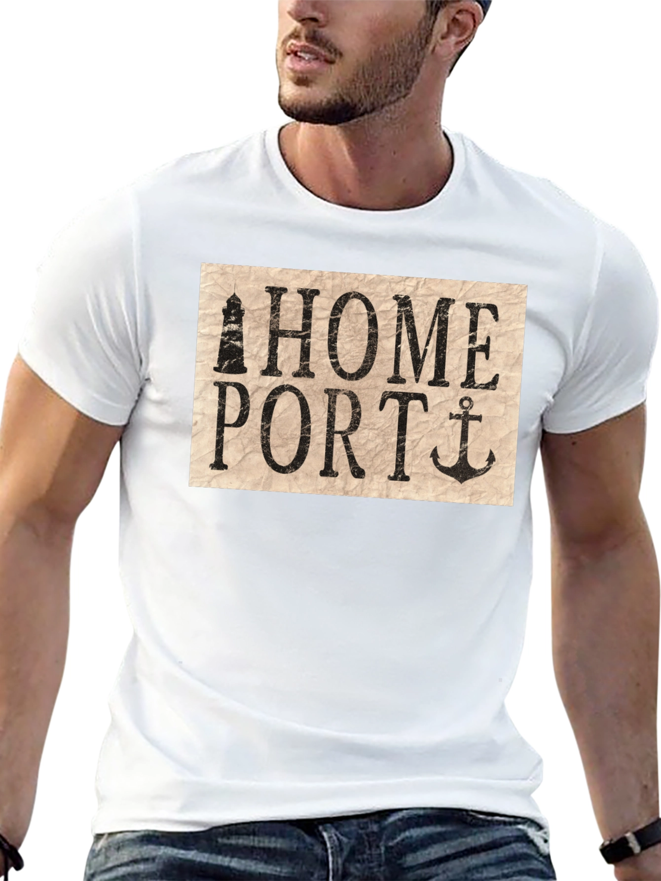Home Port Lighthouse & Anchor Graphic T-Shirt