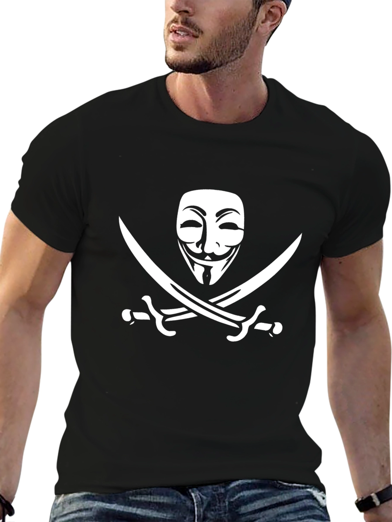 Anonymous Mask & Swords Graphic Black T-Shirt