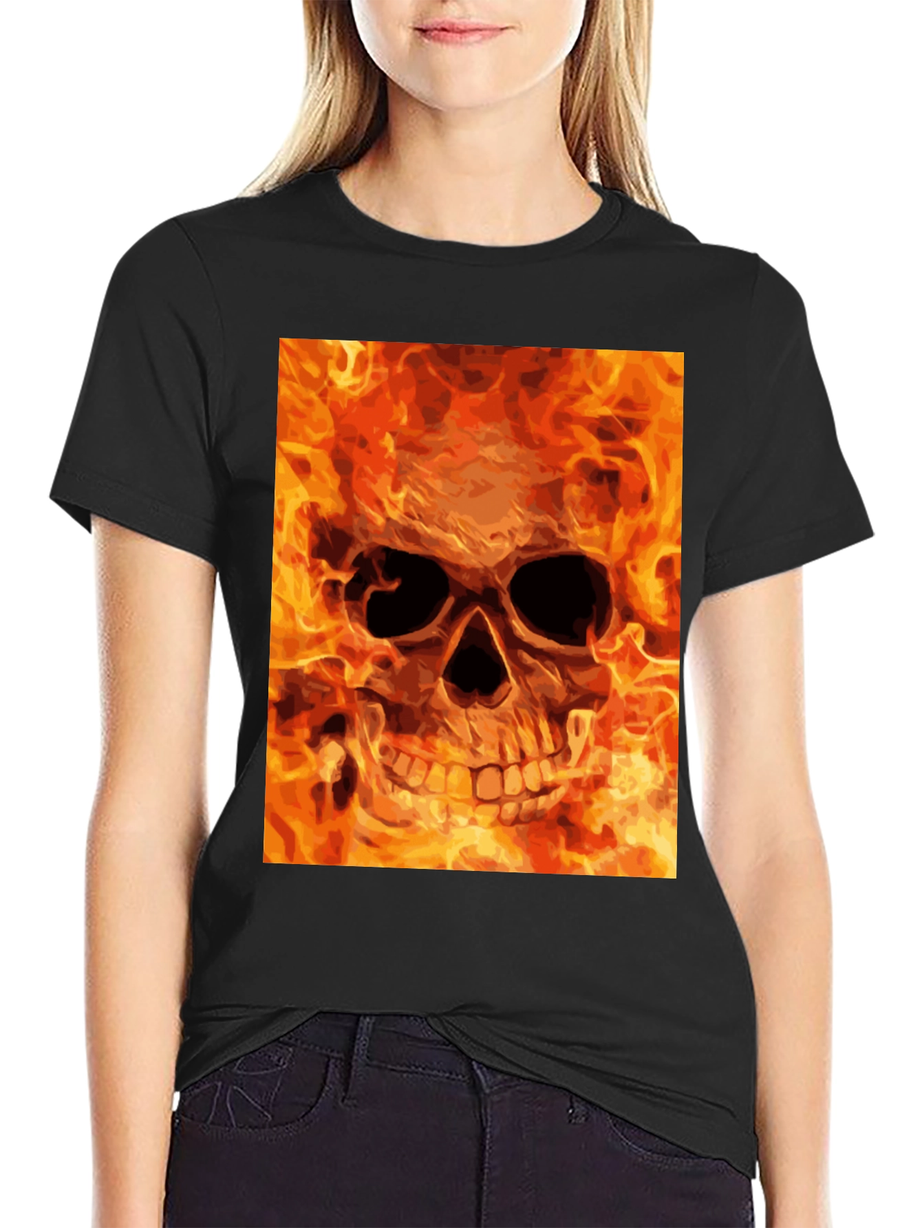Flaming Skull Graphic Tee - Bold Black T-Shirt