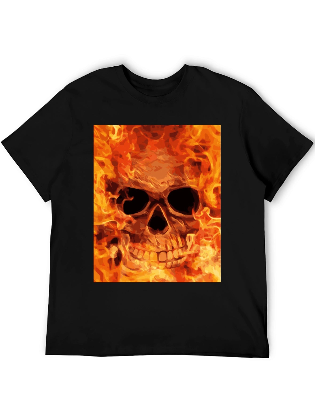 Flaming Skull Graphic Tee - Bold Black T-Shirt