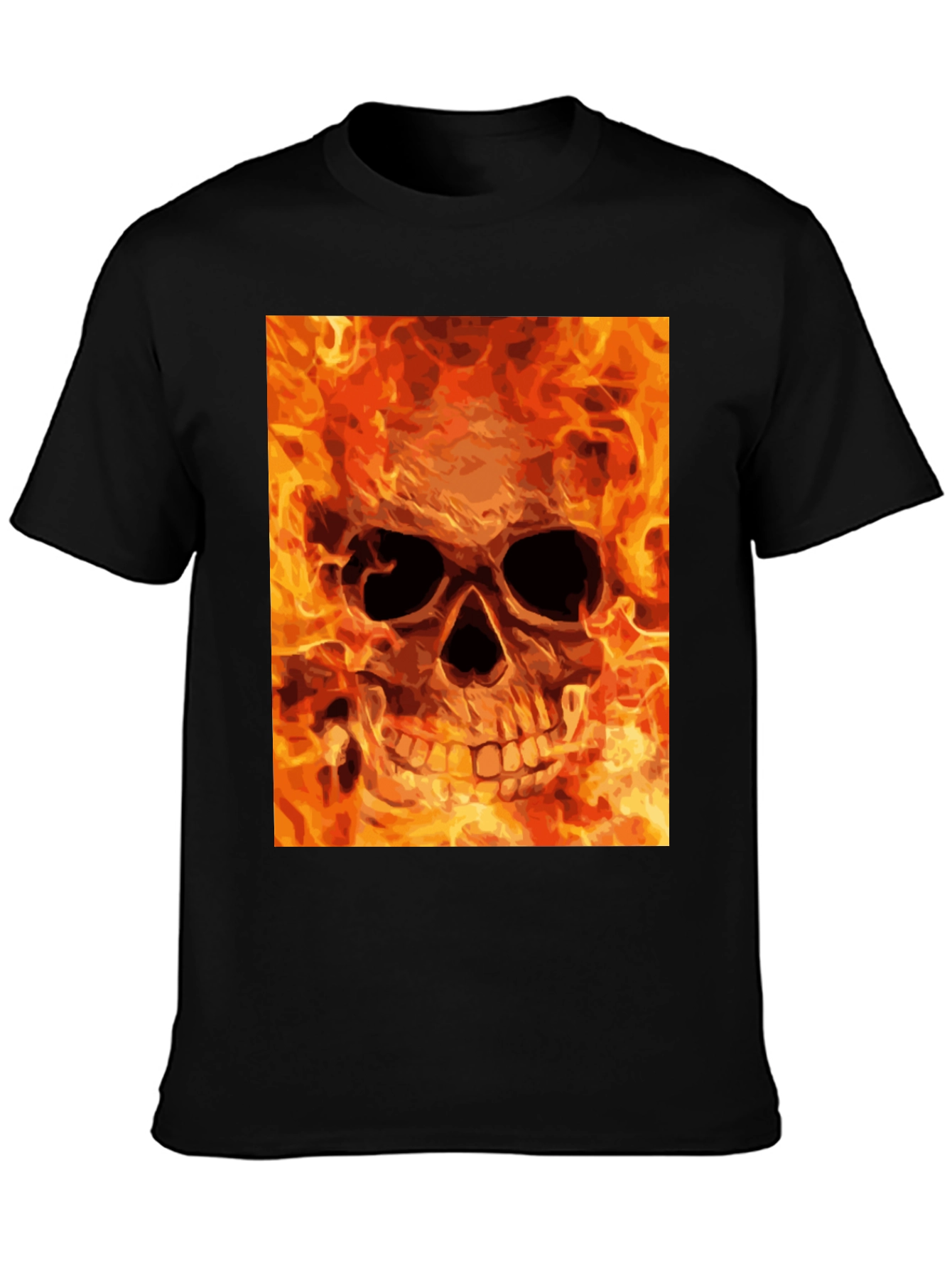 Flaming Skull Graphic Tee - Bold Black T-Shirt