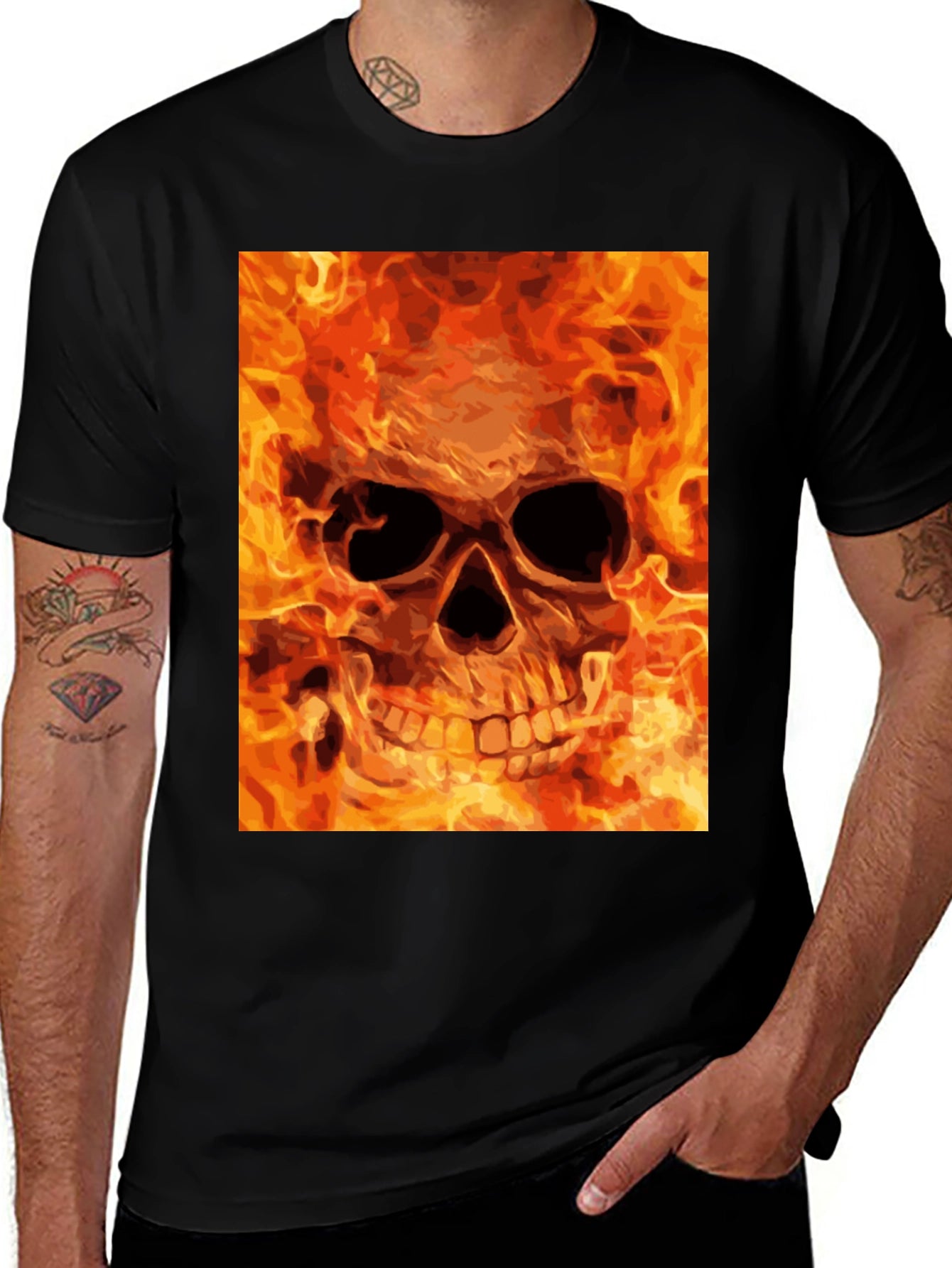 Flaming Skull Graphic Tee - Bold Black T-Shirt