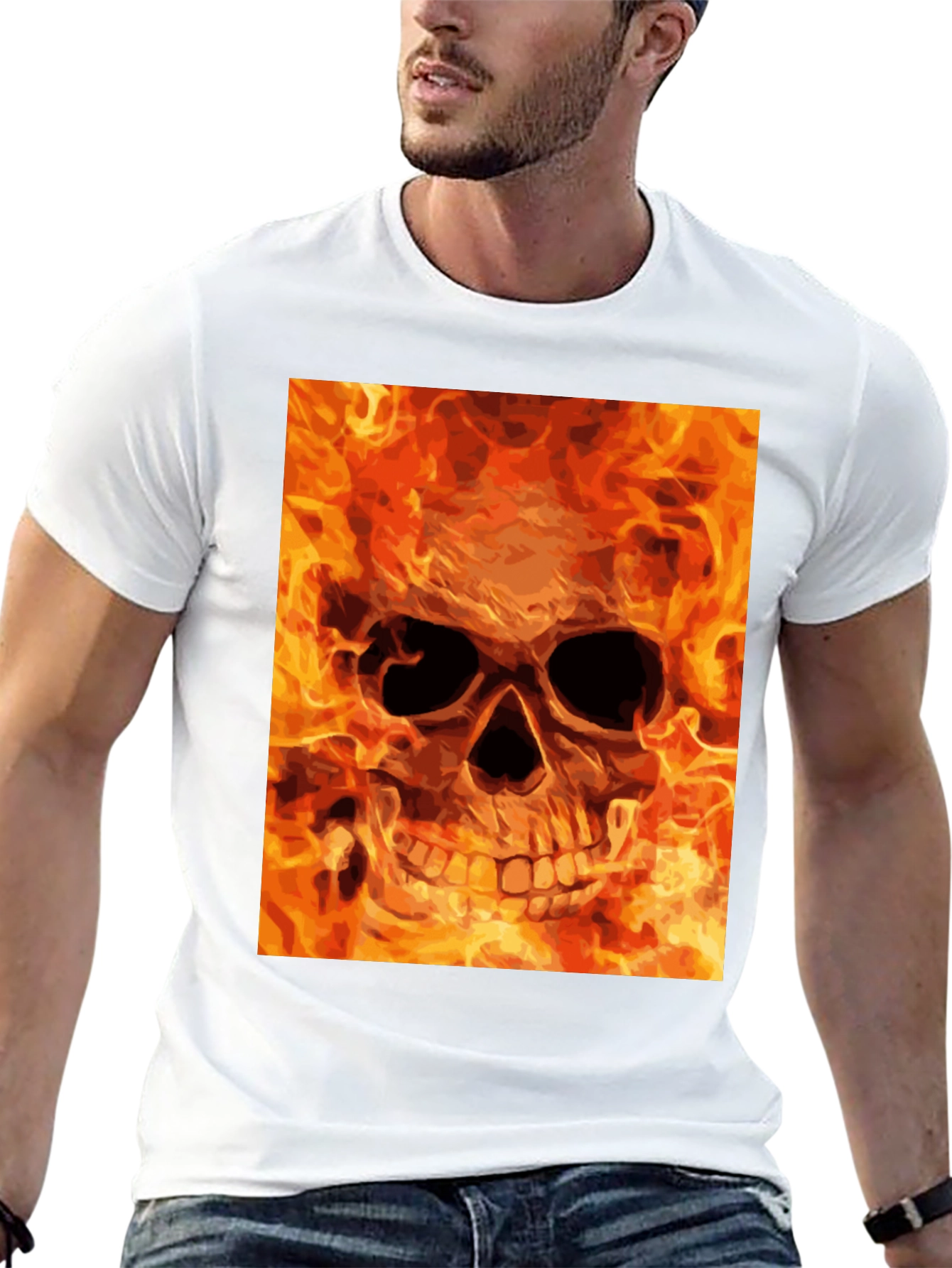 Flaming Skull Graphic Tee - Bold Black T-Shirt