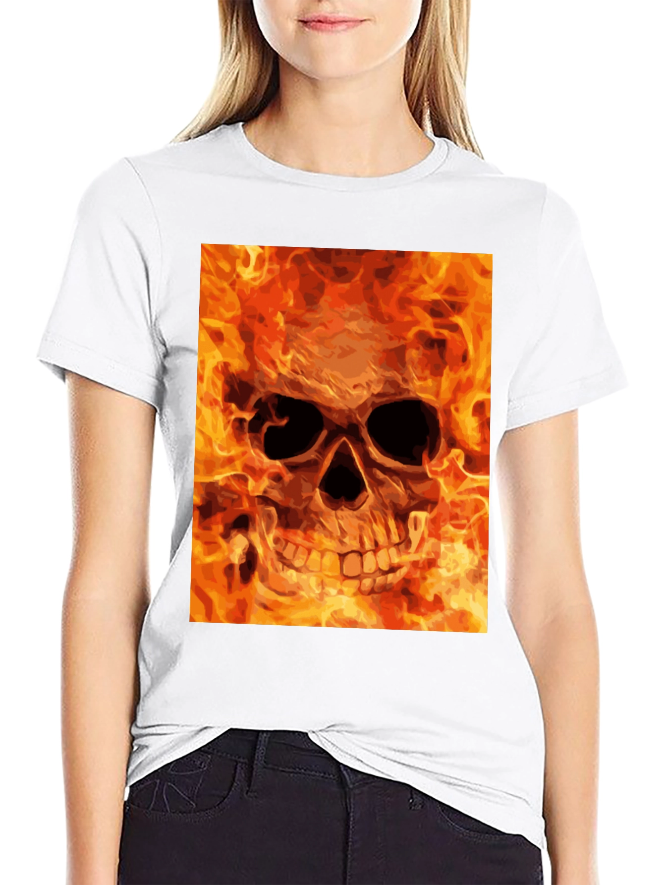 Flaming Skull Graphic Tee - Bold Black T-Shirt