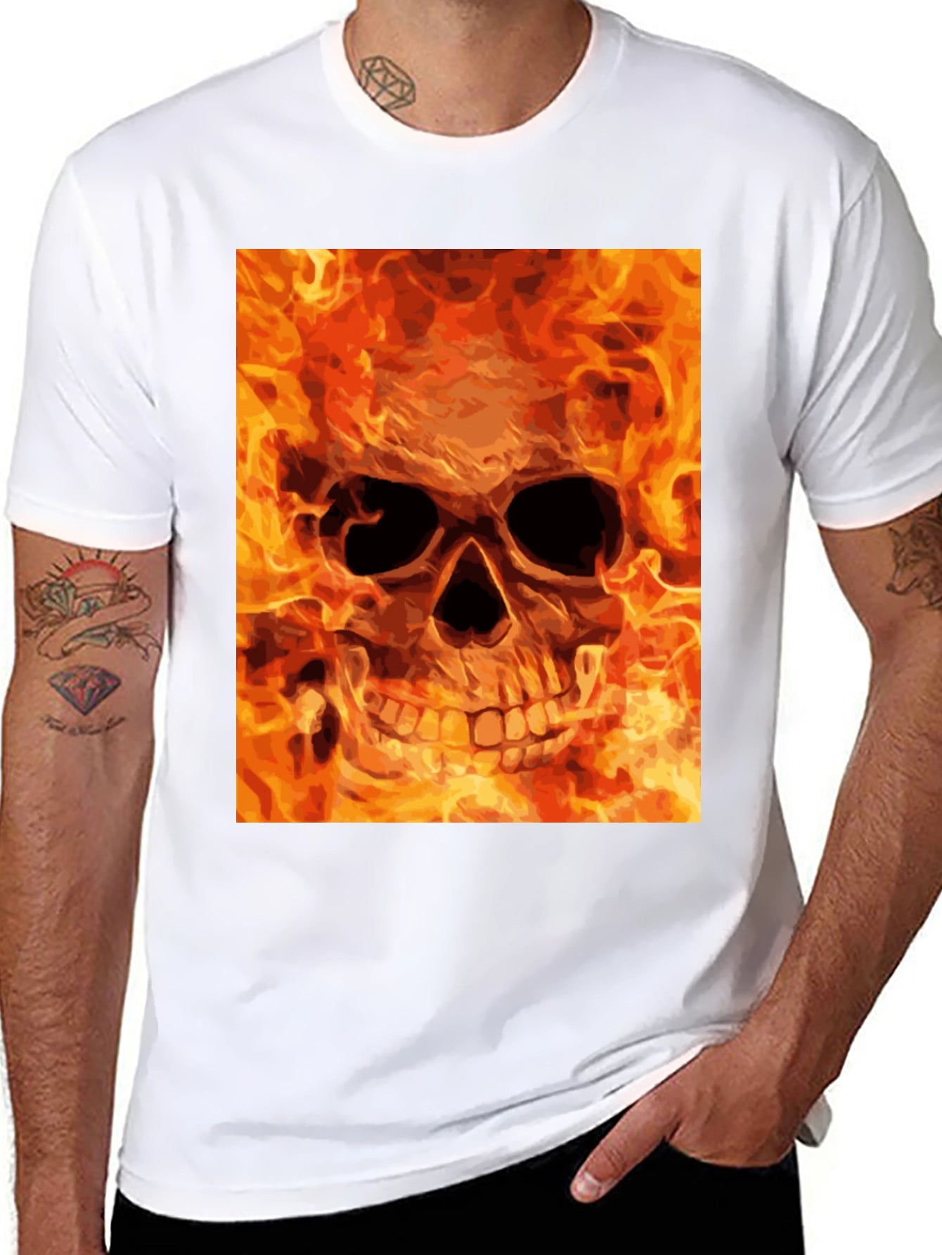 Flaming Skull Graphic Tee - Bold Black T-Shirt
