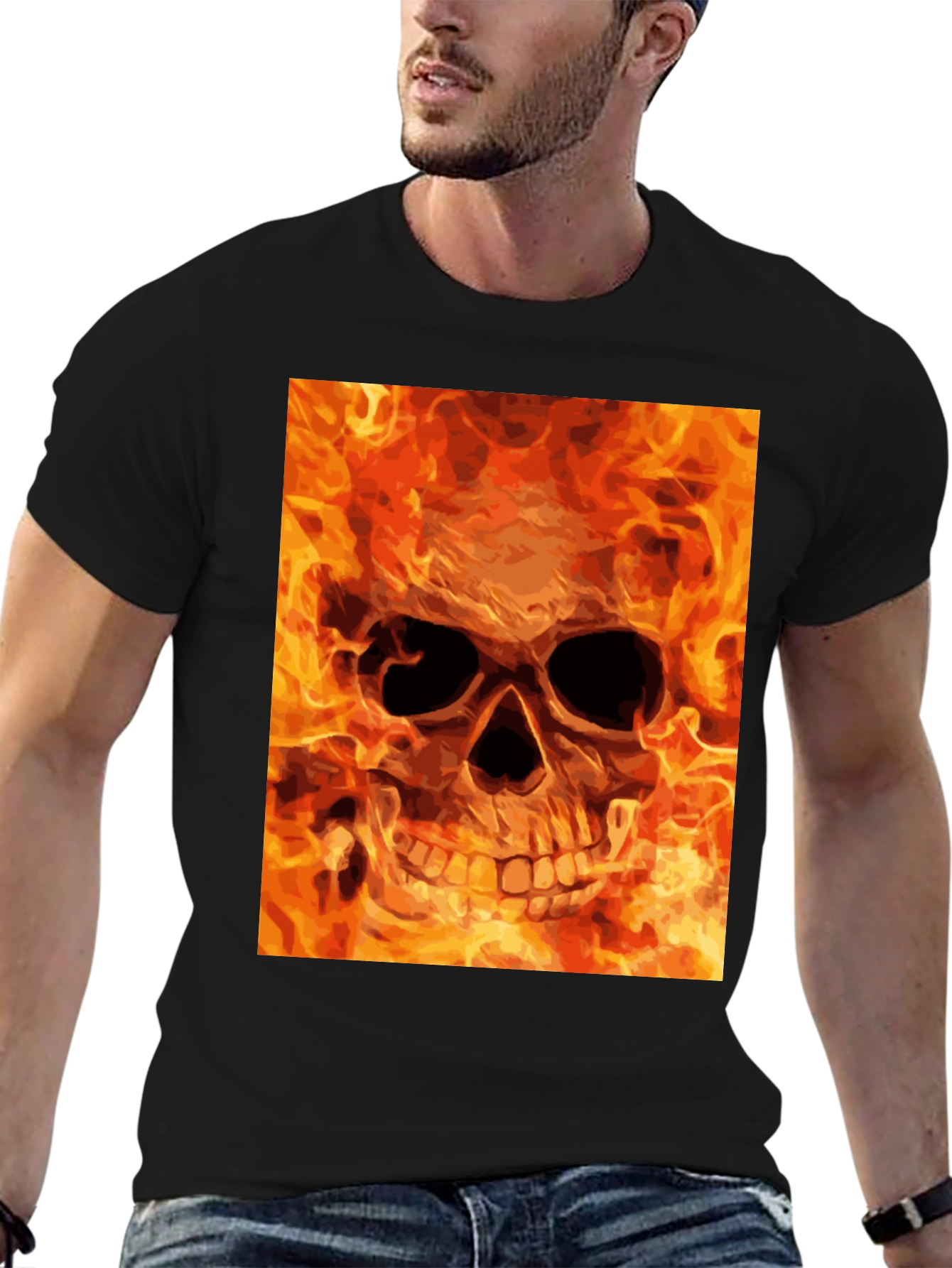 Flaming Skull Graphic Tee - Bold Black T-Shirt