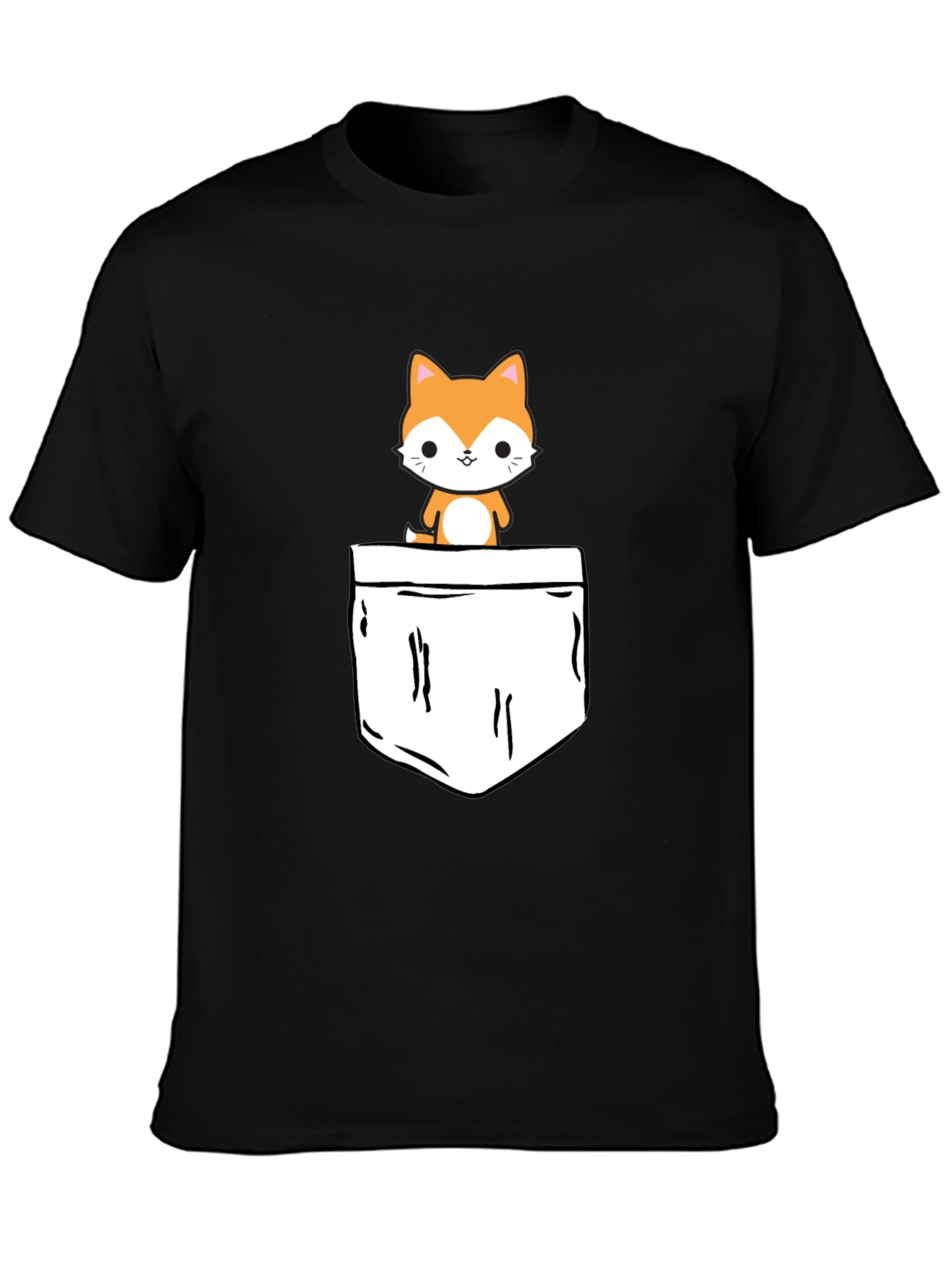 Cute Pocket Cat Graphic Tee - Black T-Shirt