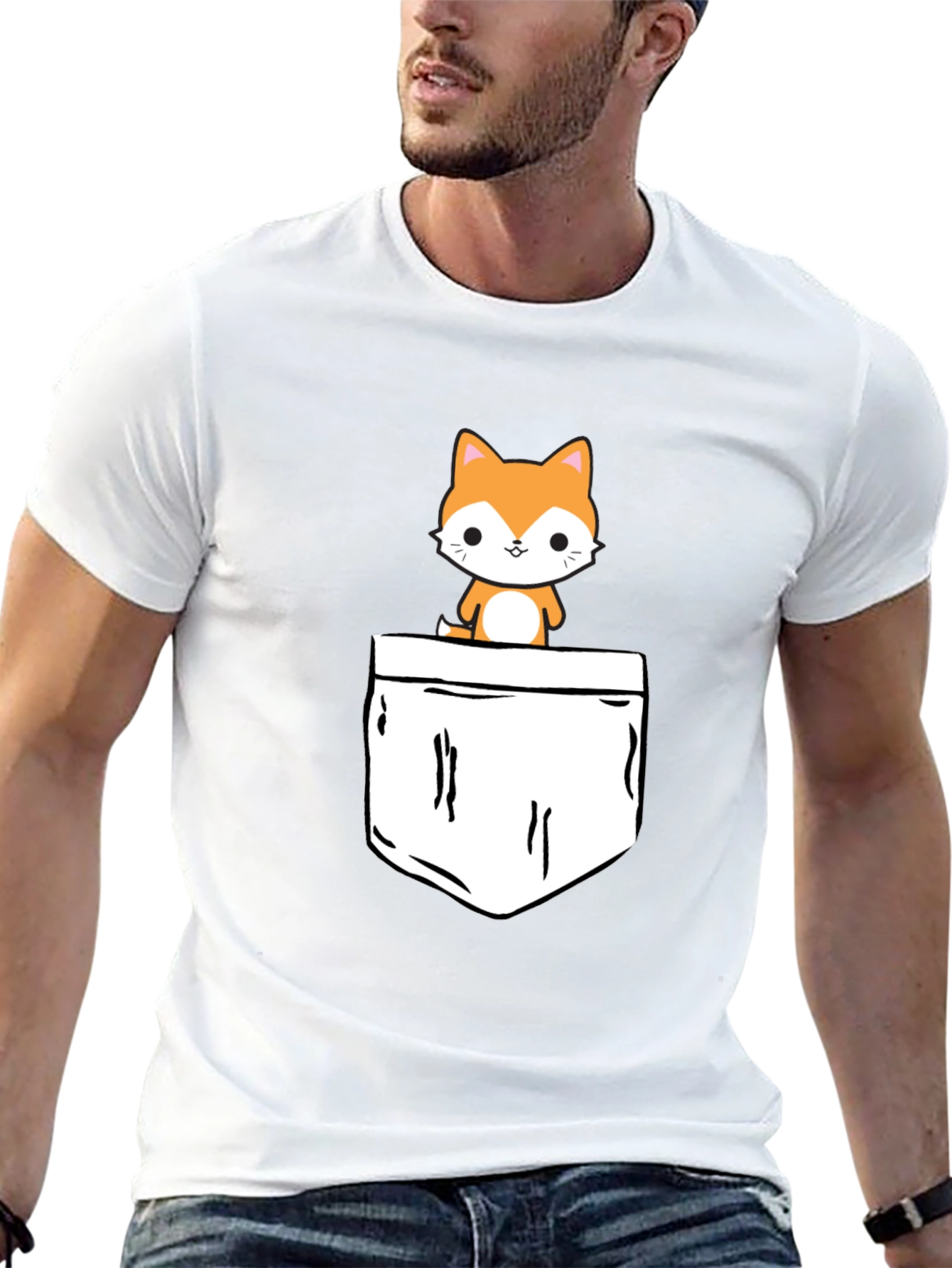 Cute Pocket Cat Graphic Tee - Black T-Shirt