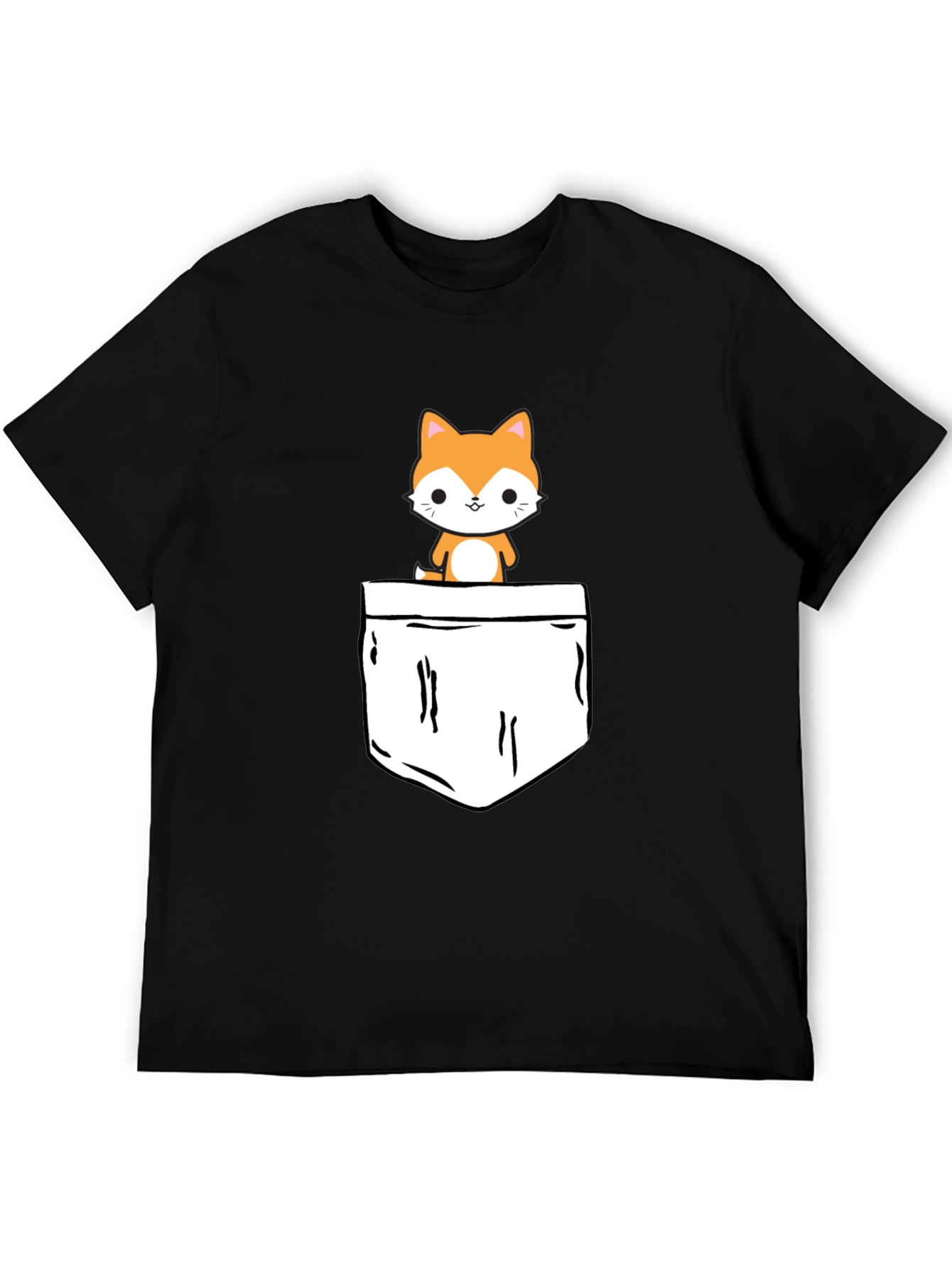 Cute Pocket Cat Graphic Tee - Black T-Shirt