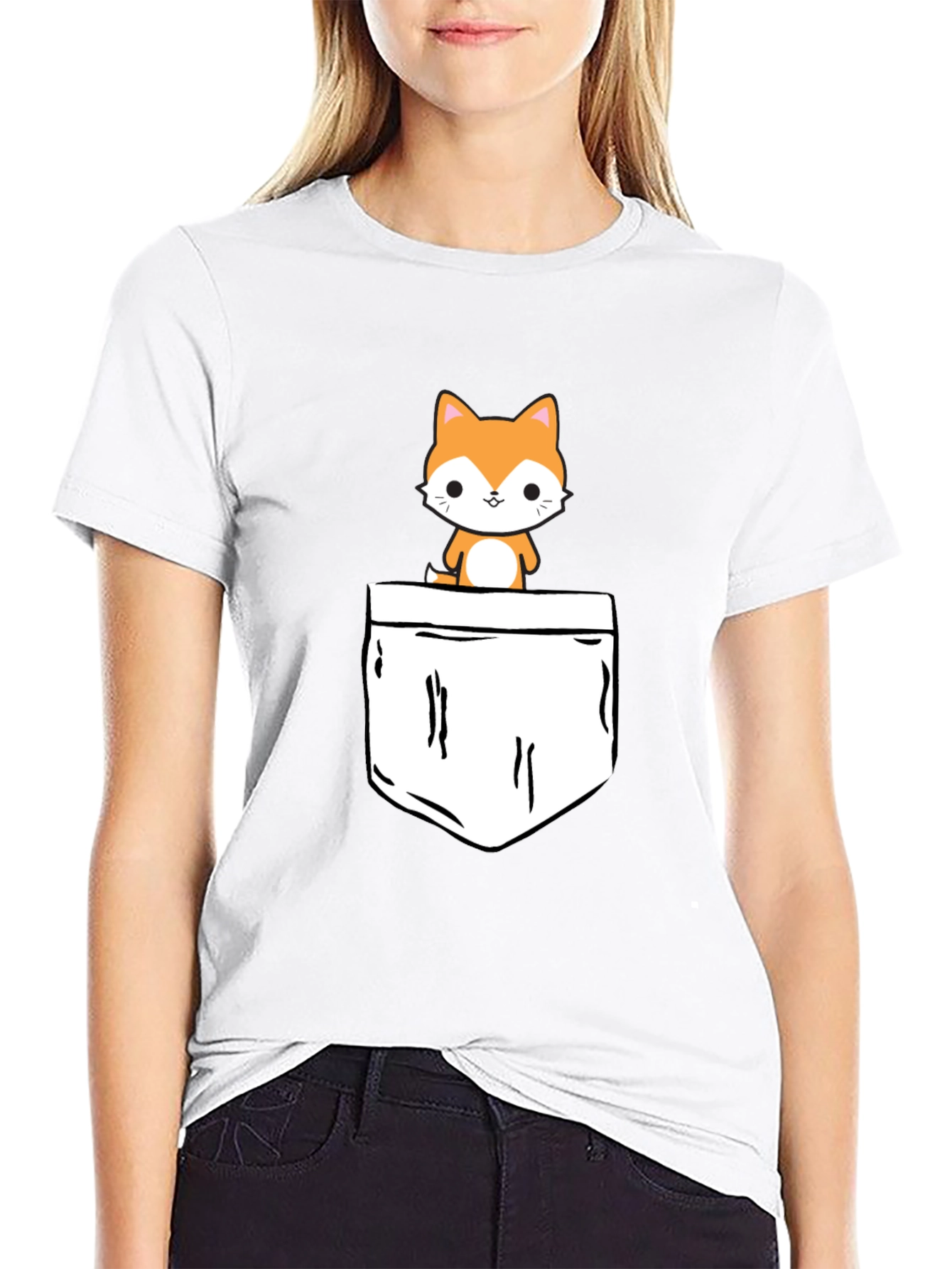 Cute Pocket Cat Graphic Tee - Black T-Shirt