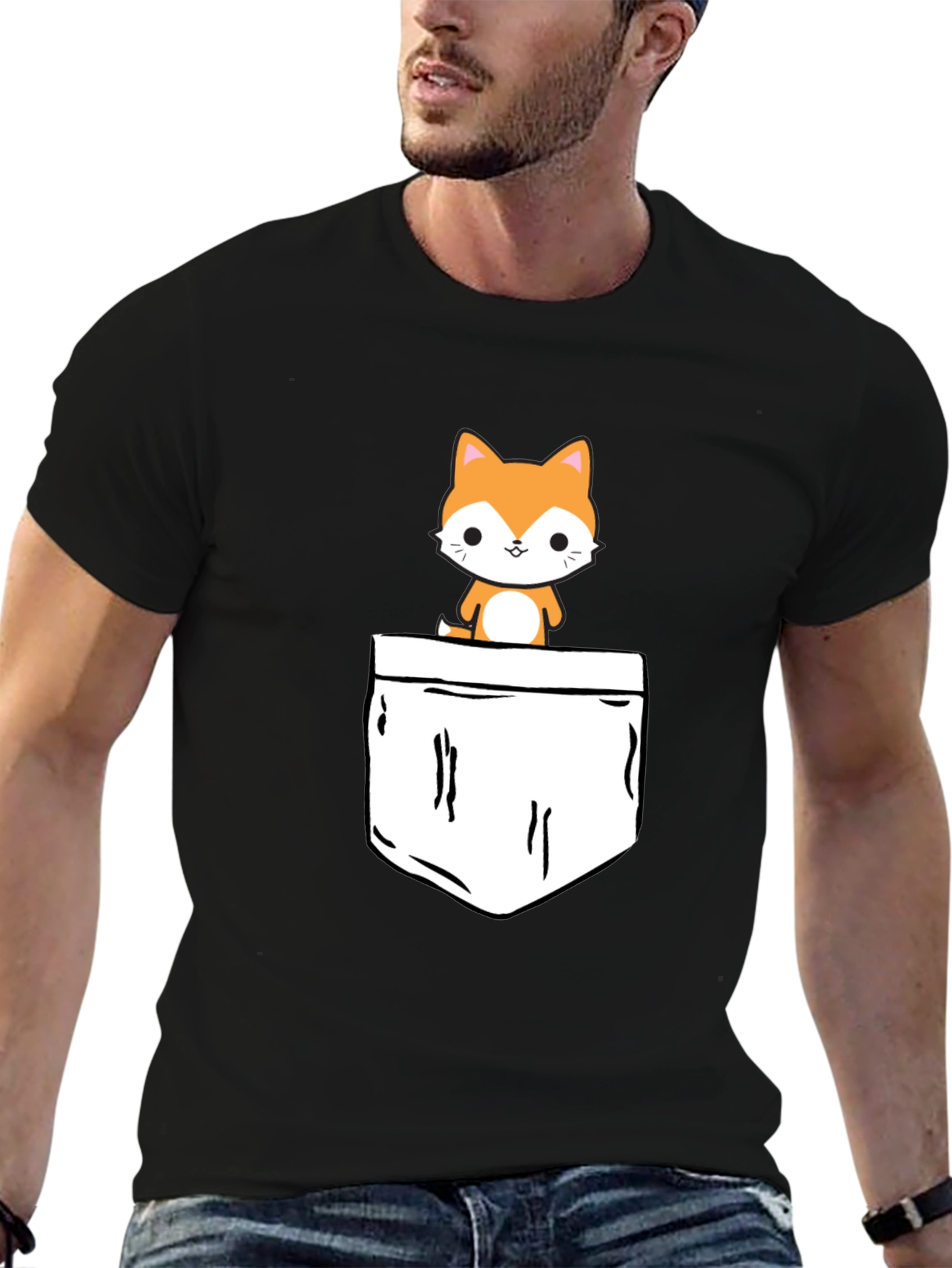 Cute Pocket Cat Graphic Tee - Black T-Shirt