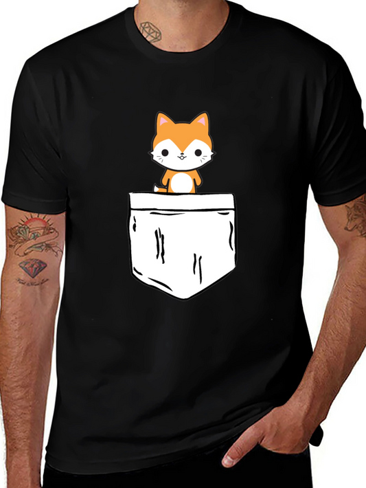 Cute Pocket Cat Graphic Tee - Black T-Shirt