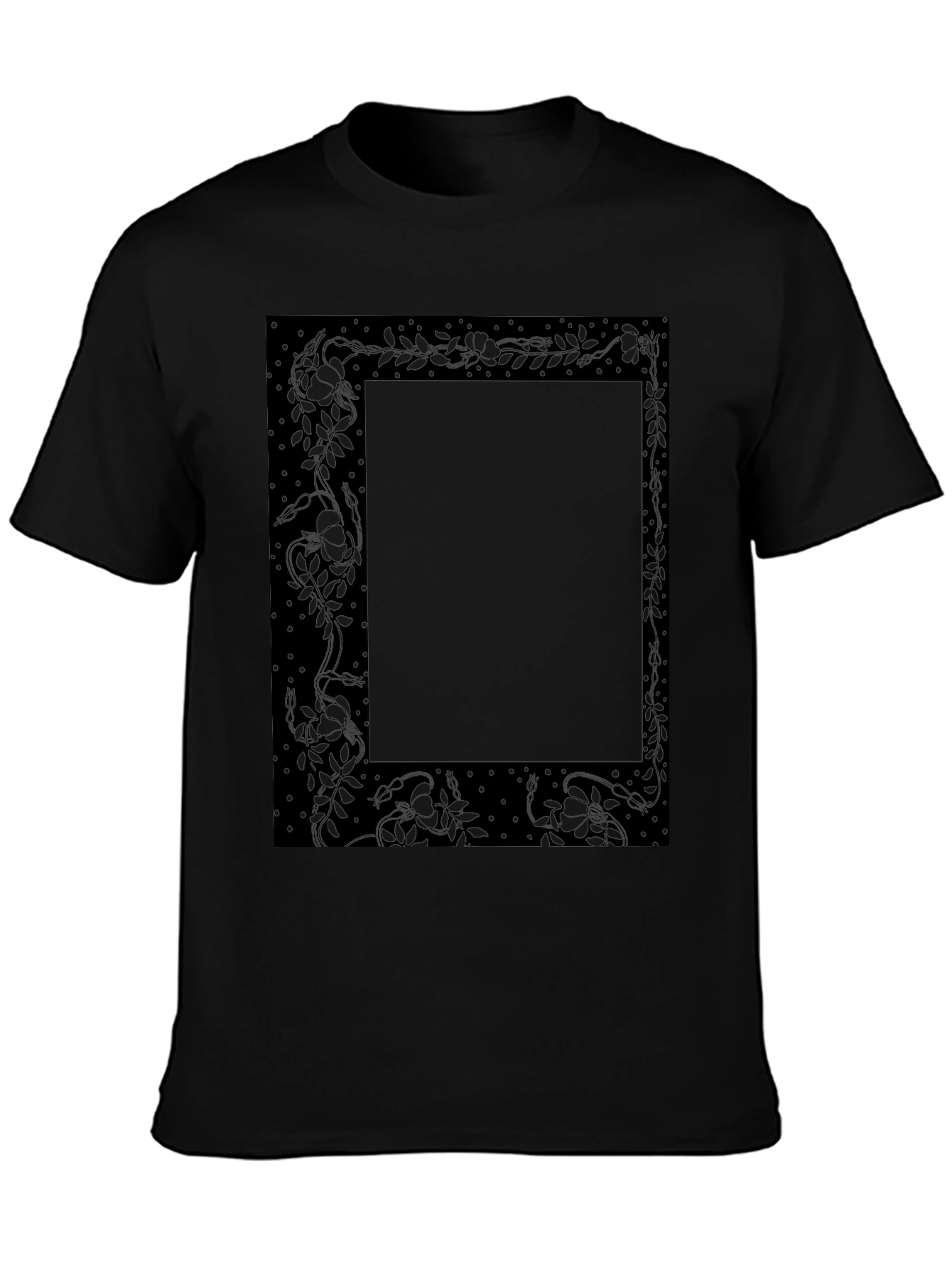 Elegant Floral Frame Black T-Shirt