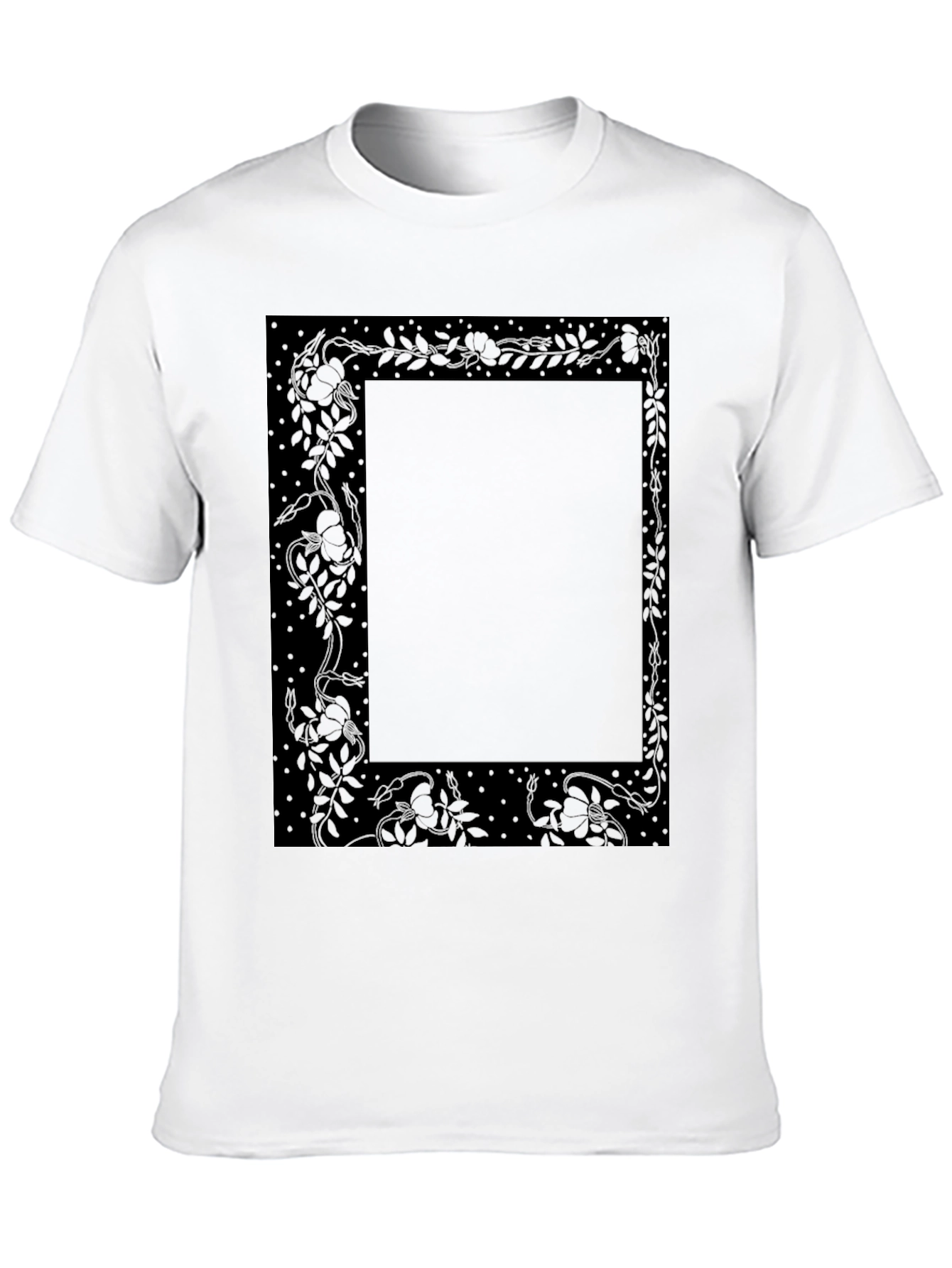 Elegant Floral Frame Black T-Shirt