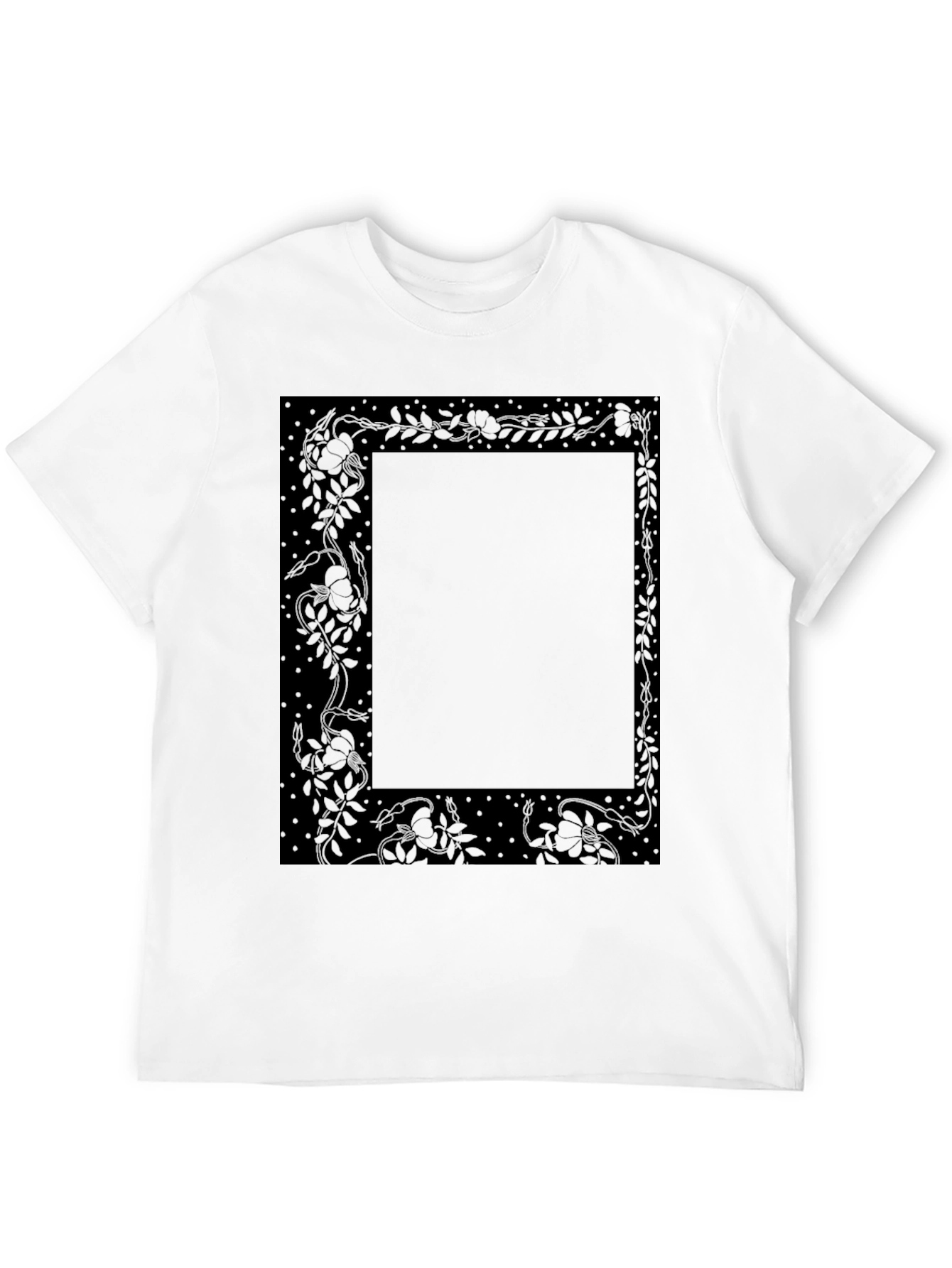 Elegant Floral Frame Black T-Shirt